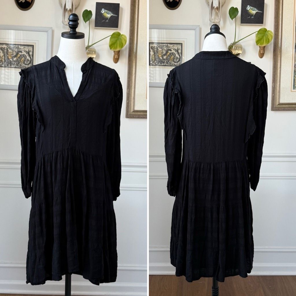 Anthropologie Anthropologie Amadi Rossi Ruffled Tunic Black 3/4 Sleeves Dr Size M / US 6-8 / IT 42-44 - 2 Thumbnail