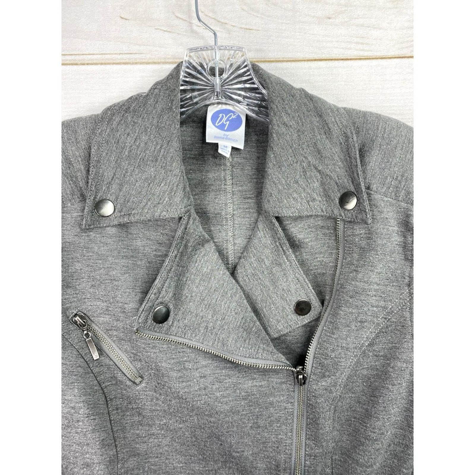 Doublet DG2 By Diane Gilman Moto Jacket M Gray Knit Zipper Heavyweight Double Breasted Long Sleeve Jacket Womens 90s Filtrable Striped? Size M / US 6-8 / IT 42-44 - 2 Thumbnail