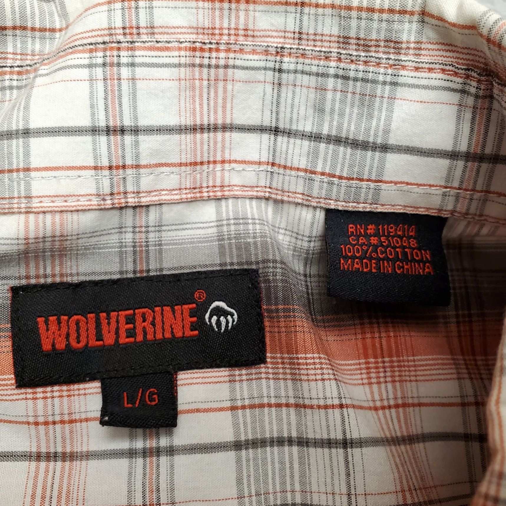 Vintage Wolverine Shirt Mens Orange Gray Plaid Short Sleeve Cotton Summer Outdoor Casual Shirt Size US L / EU 52-54 / 3 - 5 Thumbnail