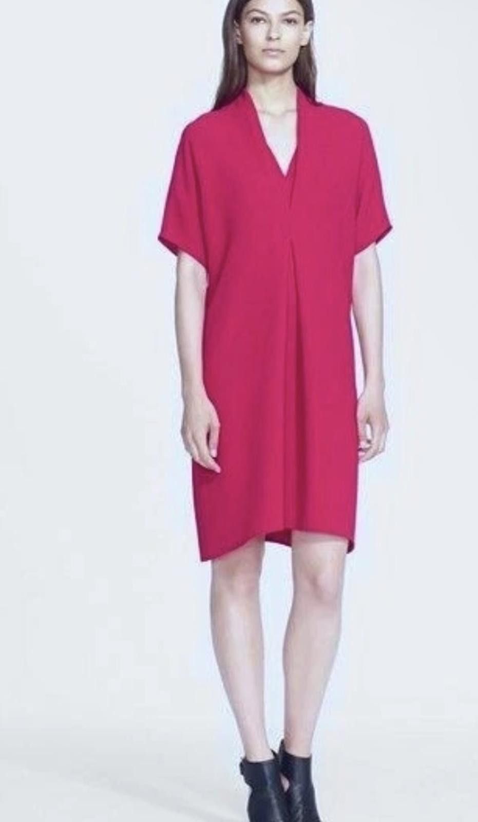 Vince VINCE Pink Magenta Double V Pleated Drop Shoulder Tunic Shif Size XS / US 0-2 / IT 36-38 - 1 Thumbnail