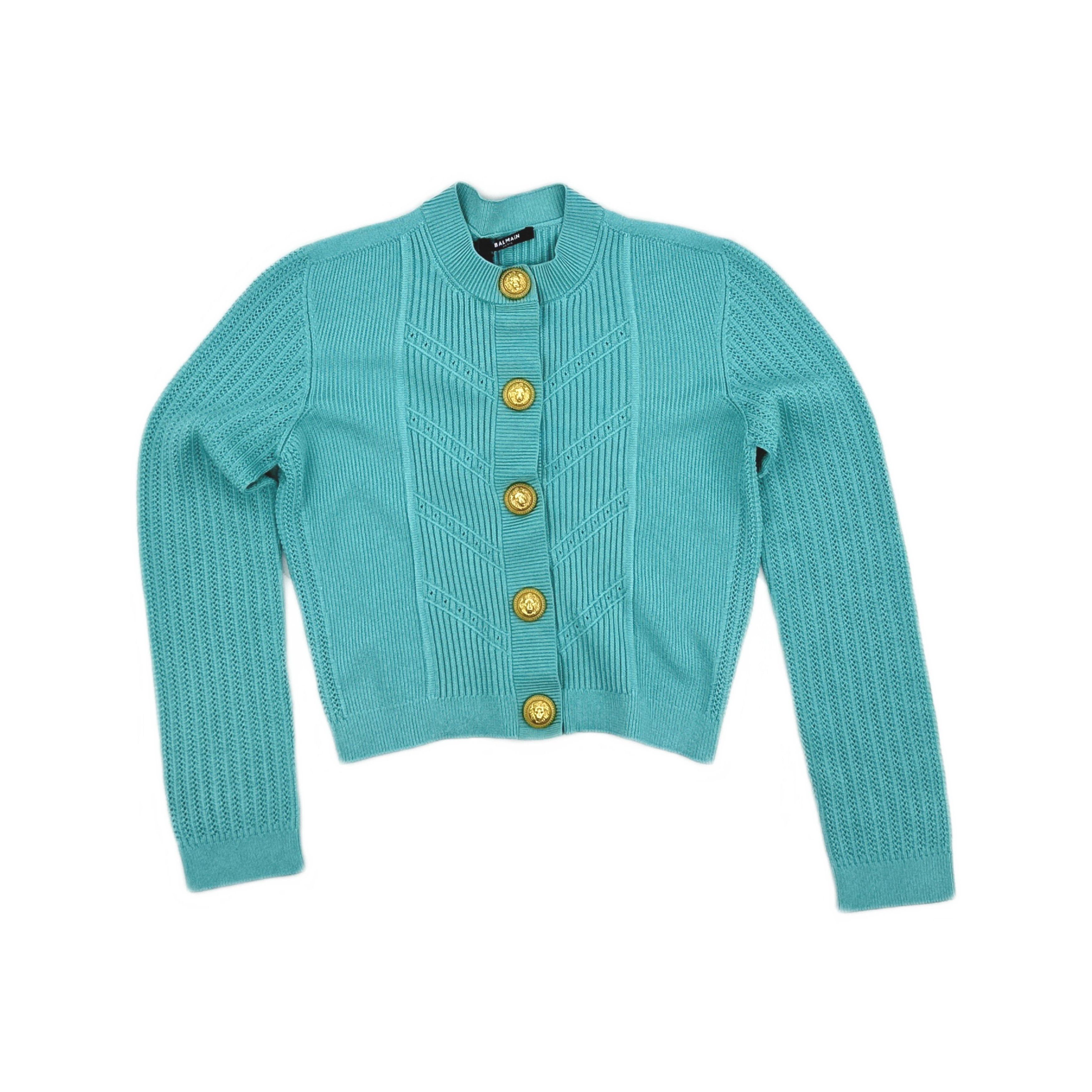 Balmain Balmain Ribbed Knit Cardigan Green Size 40 Size S / US 4 / IT 40 - 1 Thumbnail