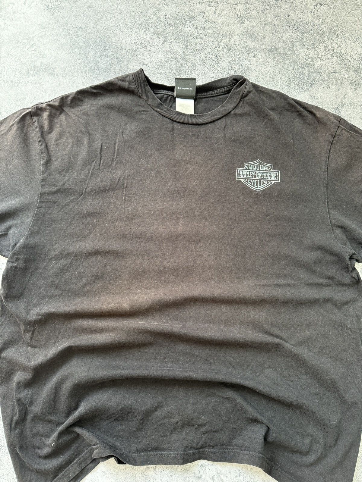 Harley Davidson × Vintage Vintage Harley Davidson Black Faded T-Shirt Size US XL / EU 56 / 4 - 2 Thumbnail