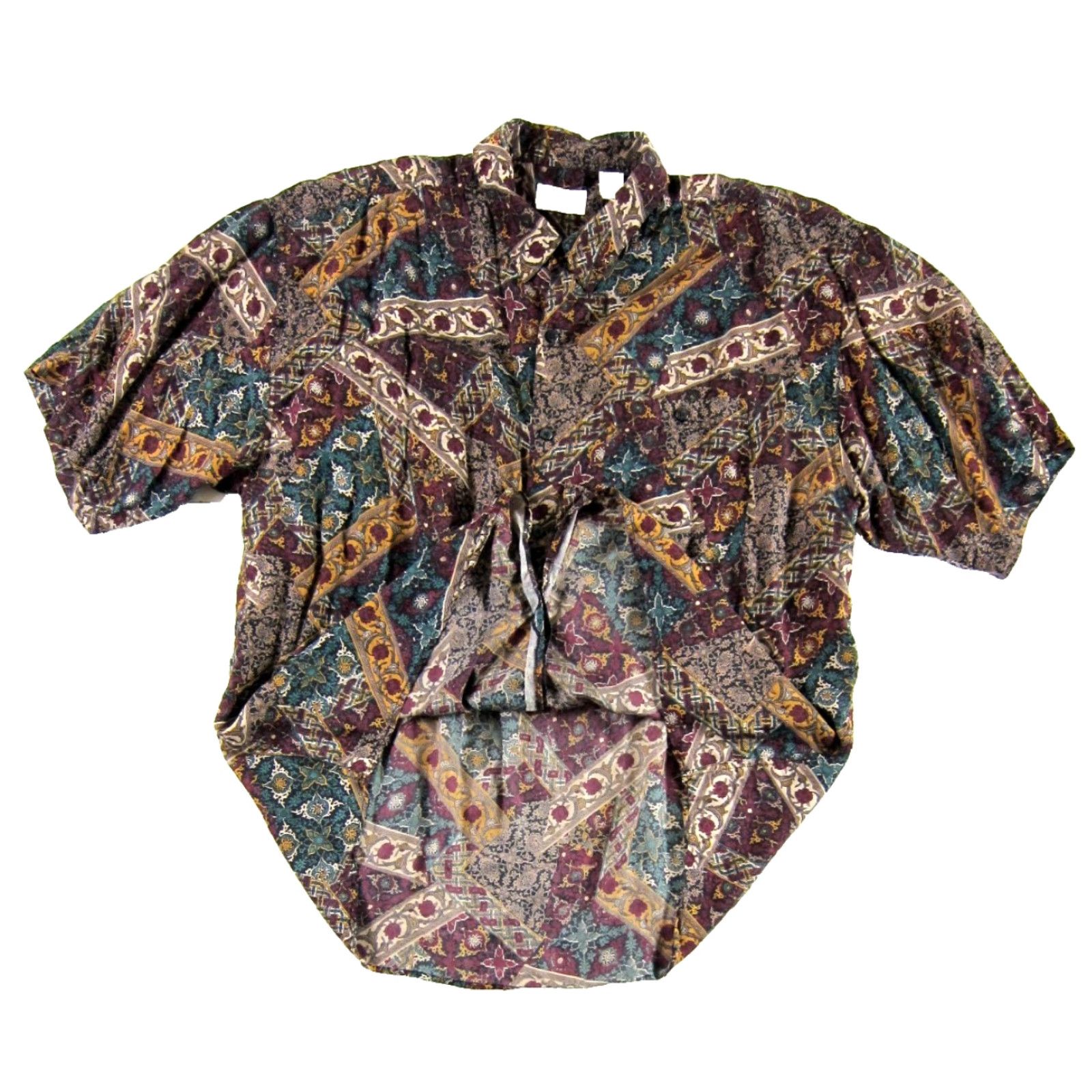 Vintage Summa 100% Silk Floral Button Up Short Sleeve Shirt Men XL Red Green Orange Rose Century? Size US XL / EU 56 / 4 - 4 Thumbnail