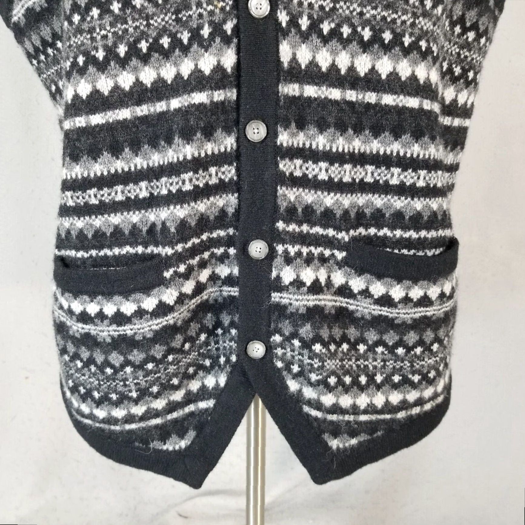 VINTAGE Jos. A. Bank Sweater Vest Men's Large Black Wool Blend Fair Isle Luxury Casual Workwear Hipster Preppy