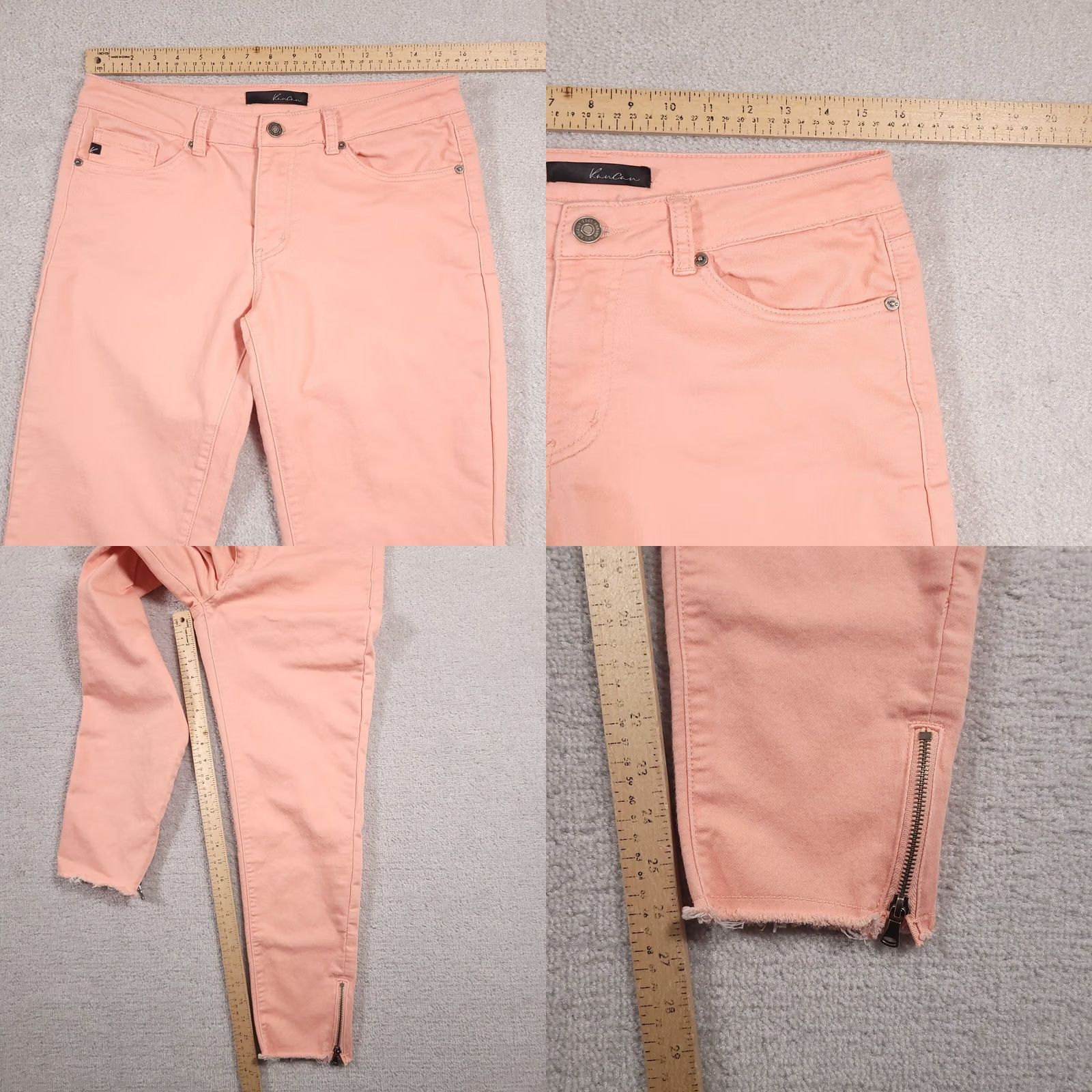 Vintage KanCan Raw Hem Skinny Crop Stretch Jeans Women's 9 Peach Pink Zip Ankle Jeans Womens 9 Pink Size 30" / US 8 / IT 44 - 8 Thumbnail