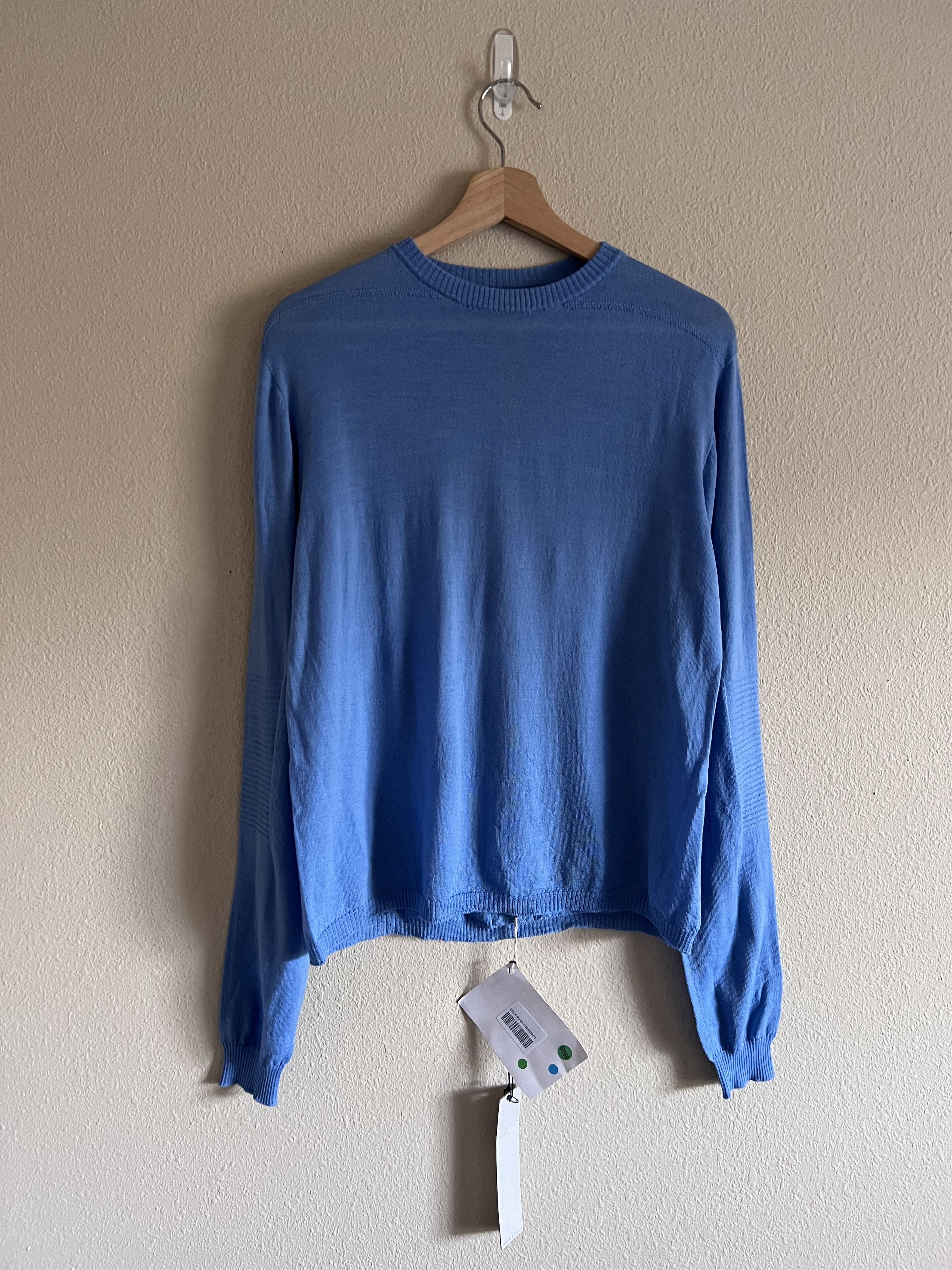 image of Rick Owens Cropped Oversized Biker Round Neck Sweater in Blue, Men's (Size Medium)