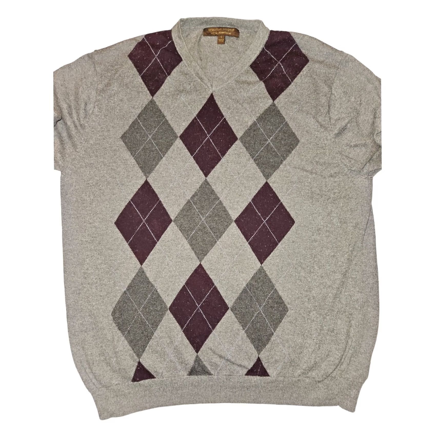 Vintage Sebastian Cooper Sweater Mens Large Gray V-Neck Cotton Cashmere Diamond Print Size US L / EU 52-54 / 3 - 5 Thumbnail