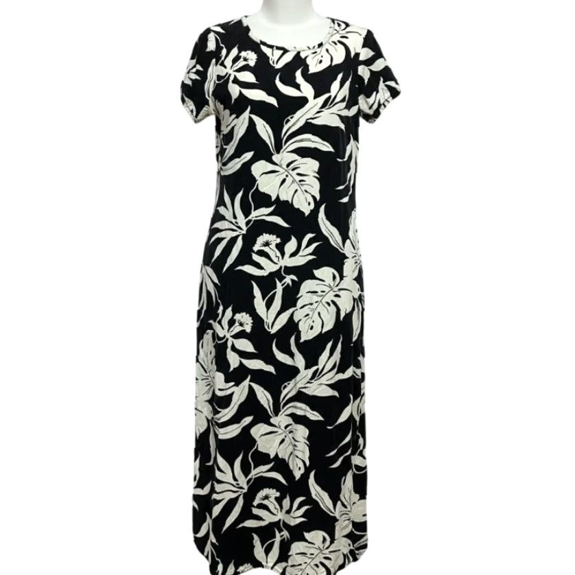 Vintage VINTAGE Lauren Michele Midi Dress Womens M Black Cream Floral Leaf Print Size M / US 6-8 / IT 42-44 - 2 Thumbnail