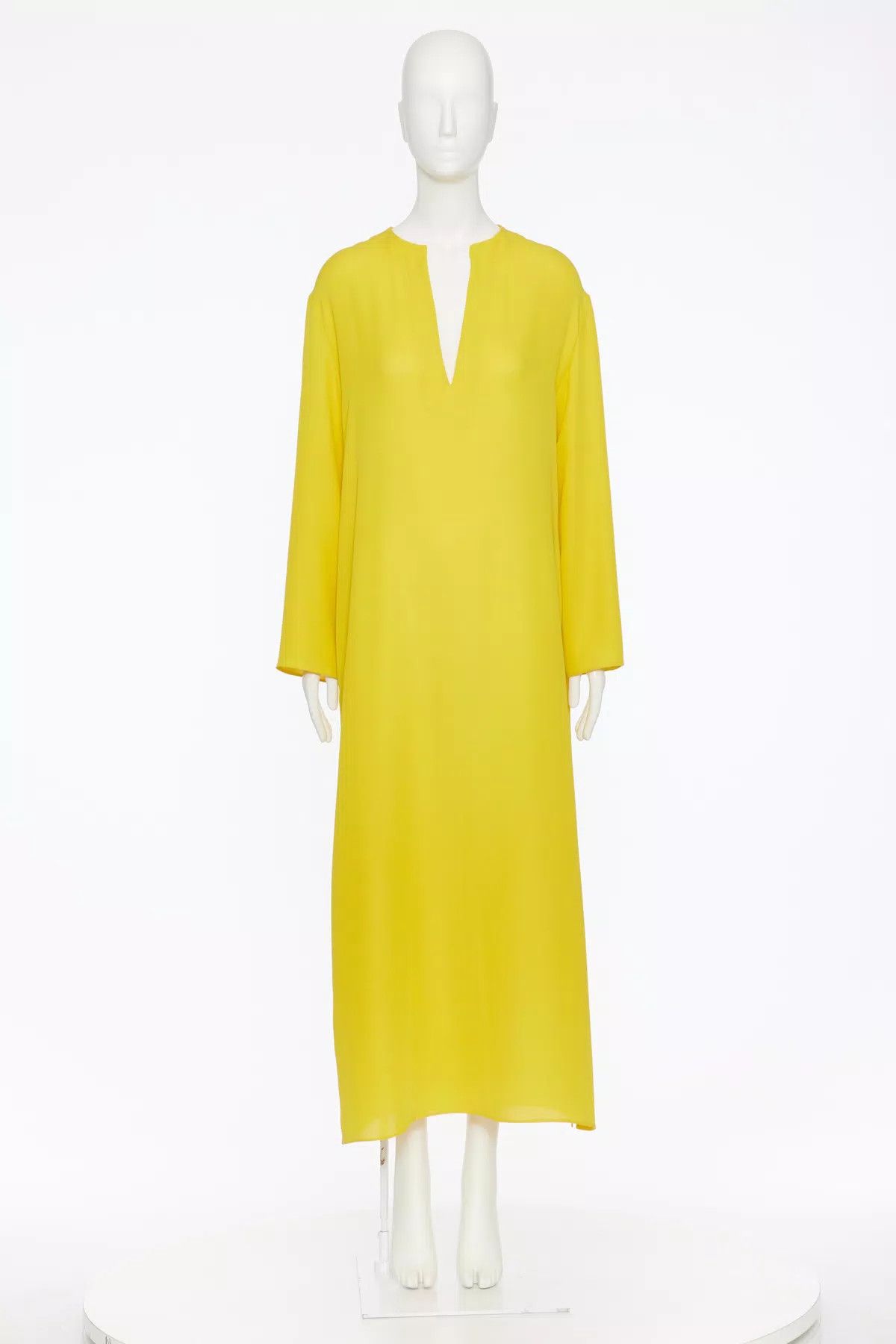 Valentino o1s1wg110925 Georgette Kaftan Dress in Bright Yellow Size M / US 6-8 / IT 42-44 - 2 Thumbnail