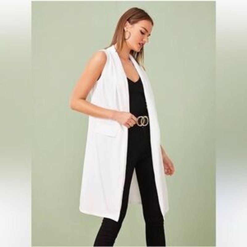 Other J. Jill Womens Vest Sz XL White Linen Blend Longline Open Size XL / US 12-14 / IT 48-50 - 2 Thumbnail