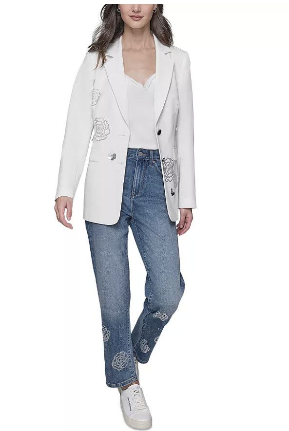 Karl Lagerfeld Karl Lagerfeld Paris Rose Sequin Blazer White ( 4 ) Size S / US 4 / IT 40 - 2 Thumbnail