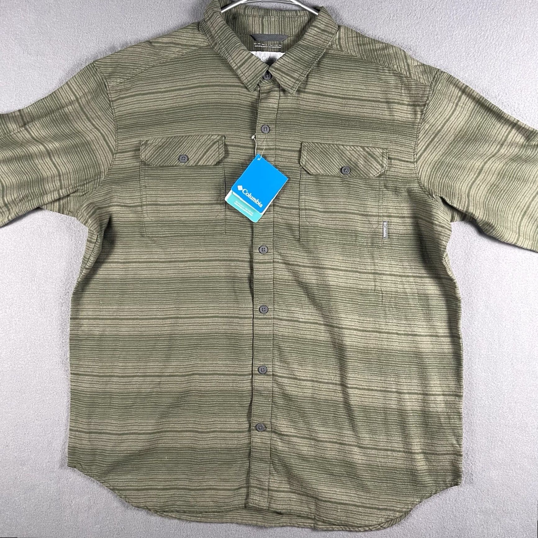 Olive Columbia Button Down Shirt Men XL Olive Green Stripes Omni-Wick Fishing Hunting Size US XL / EU 56 / 4 - 3 Thumbnail