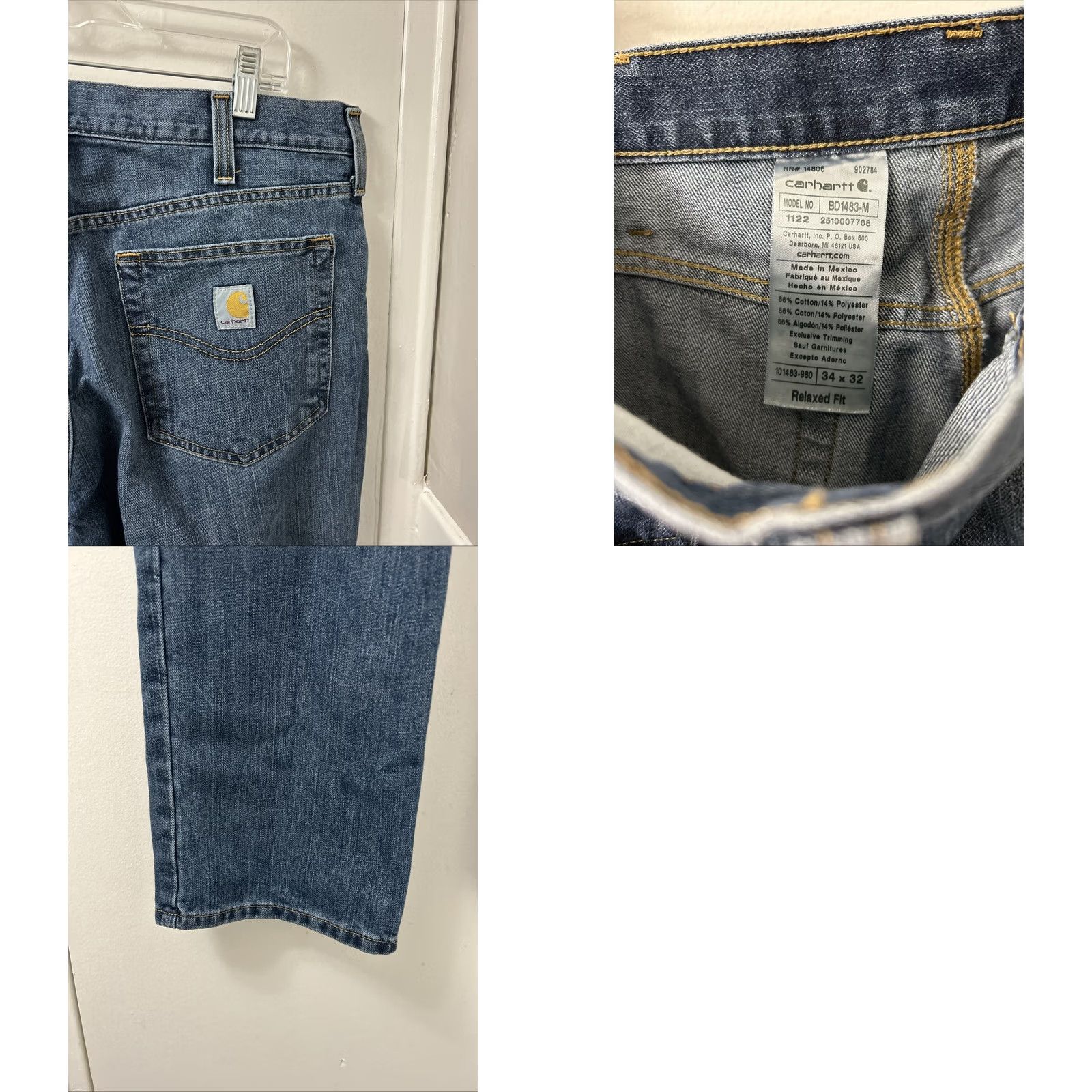 Carhartt Carhartt Jeans Mens 34x32 Blue Relaxed Fit Denim YKK 5-Pocket Straight BD1483-M Size US 34 / EU 50 - 8 Thumbnail