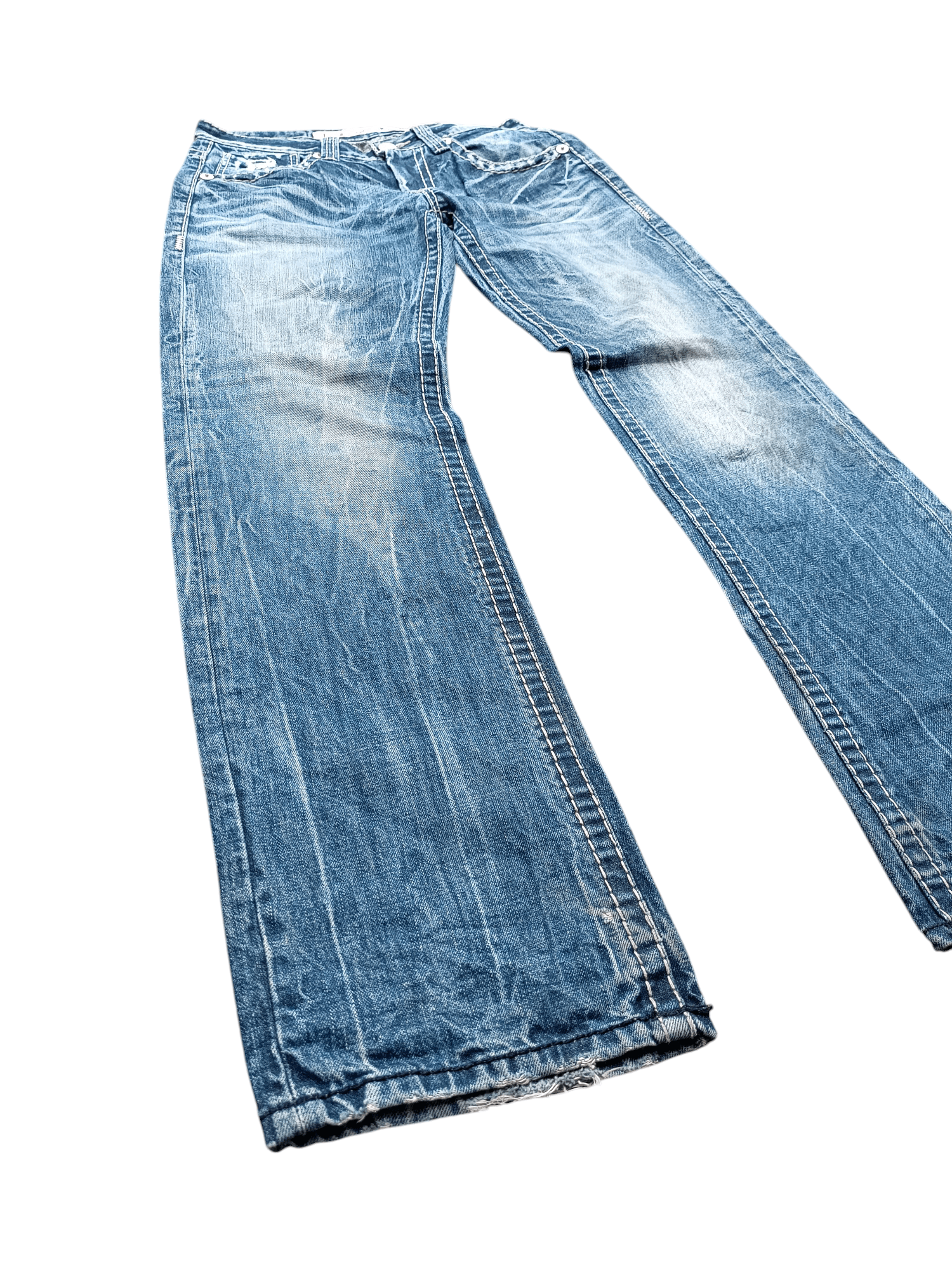 Japanese Brand Buckaroo Whiskers Faded Distressed Flared Jeans Size US 31 - 1 Thumbnail