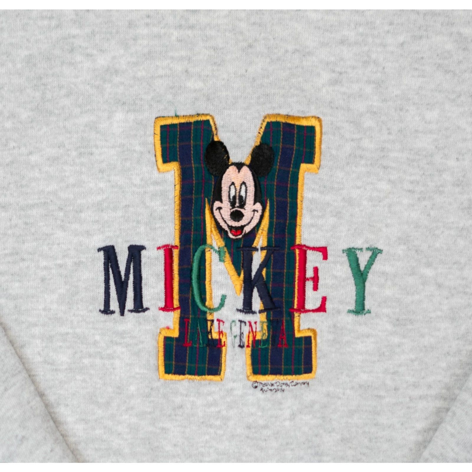 Tultex VINTAGE Mickey Mouse Sweatshirt Gray Women's Size Medium 90s Plaid Logo Embroidered Crew Neck Pullover Size M / US 6-8 / IT 42-44 - 3 Thumbnail