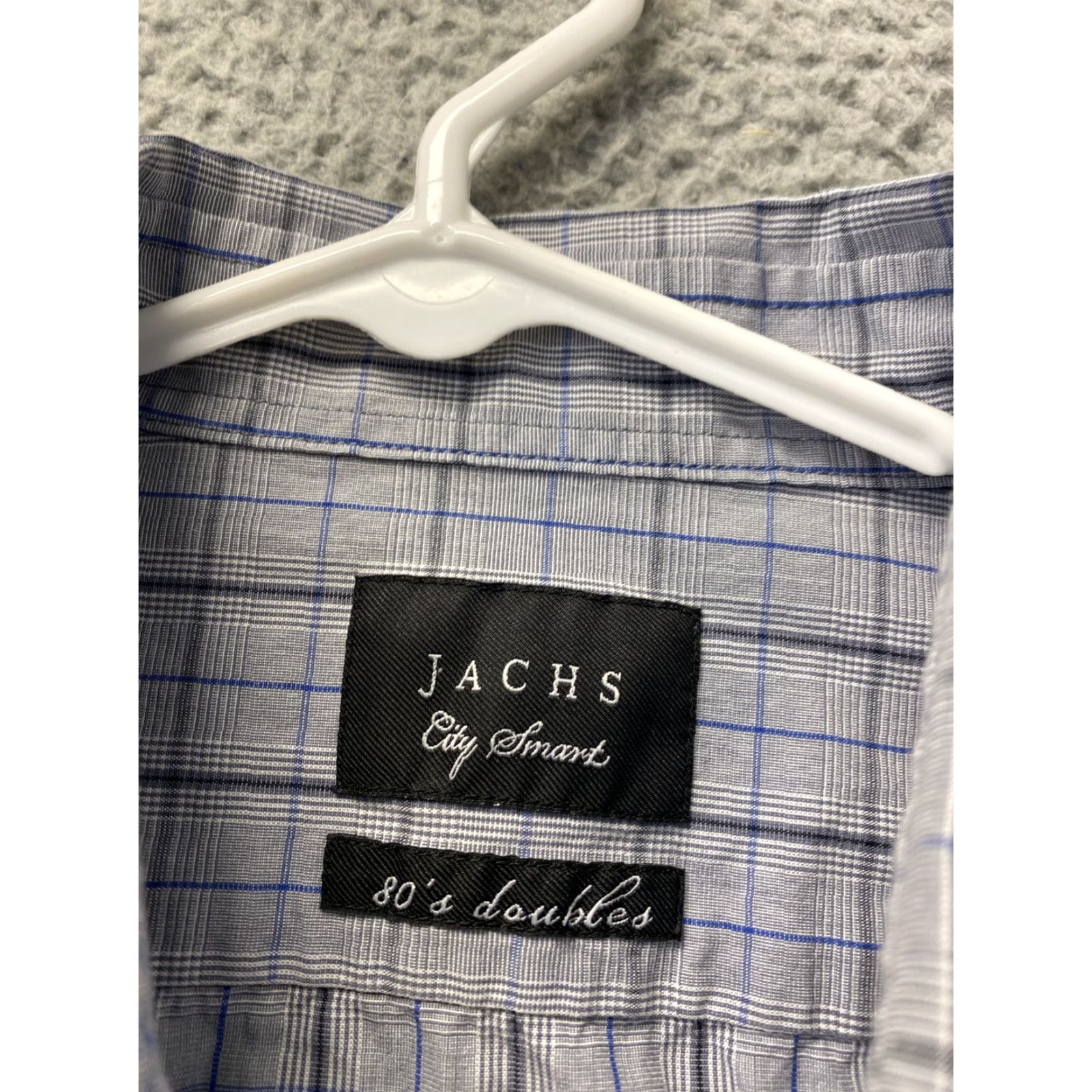 Vintage JACHS Dress Shirt Mens Large Gray Plaid Geometric Button Up Slim /80-88 Size 42R - 4 Thumbnail