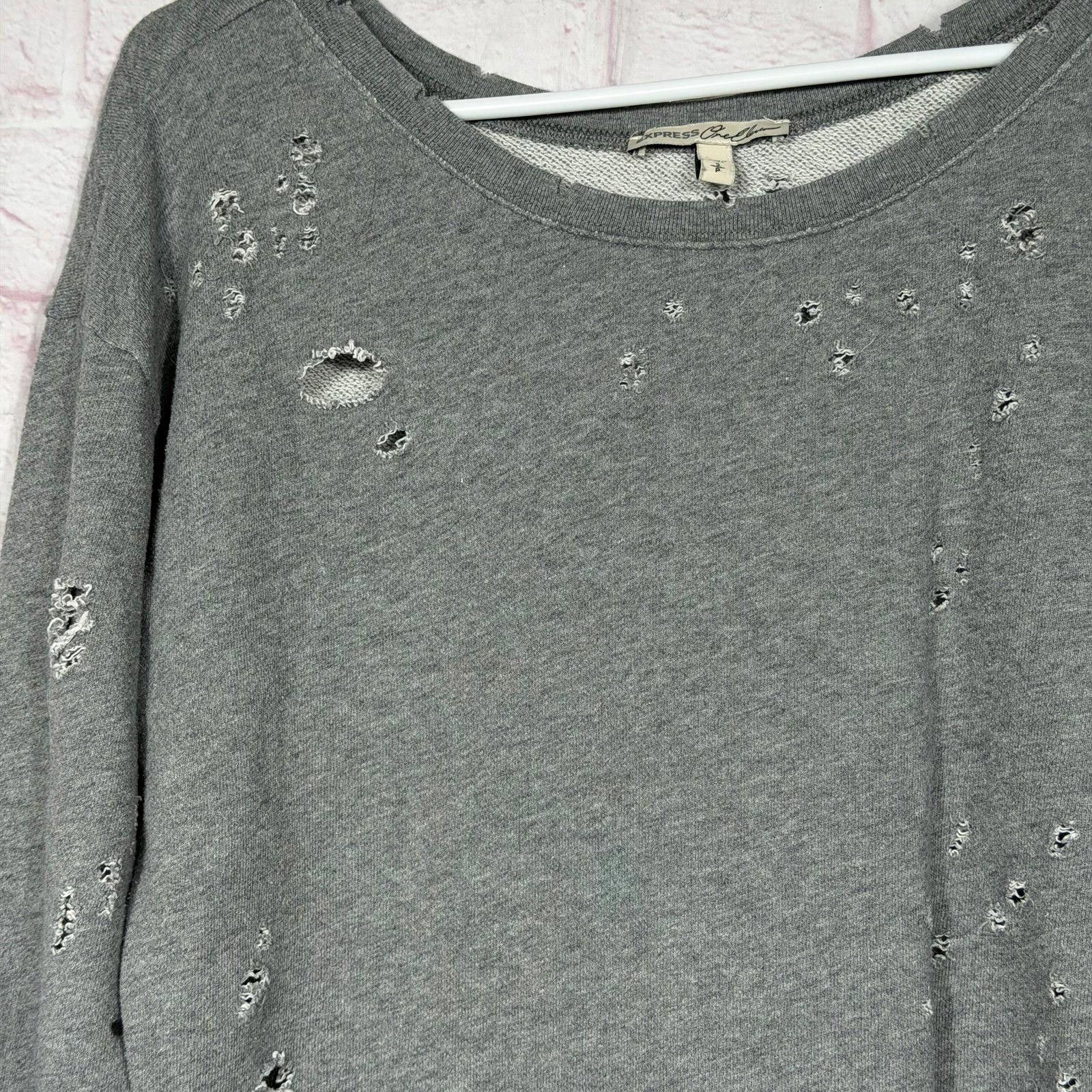 Express Express One Eleven Small Distressed Gray Sweatshirt Size ONE SIZE - 2 Thumbnail