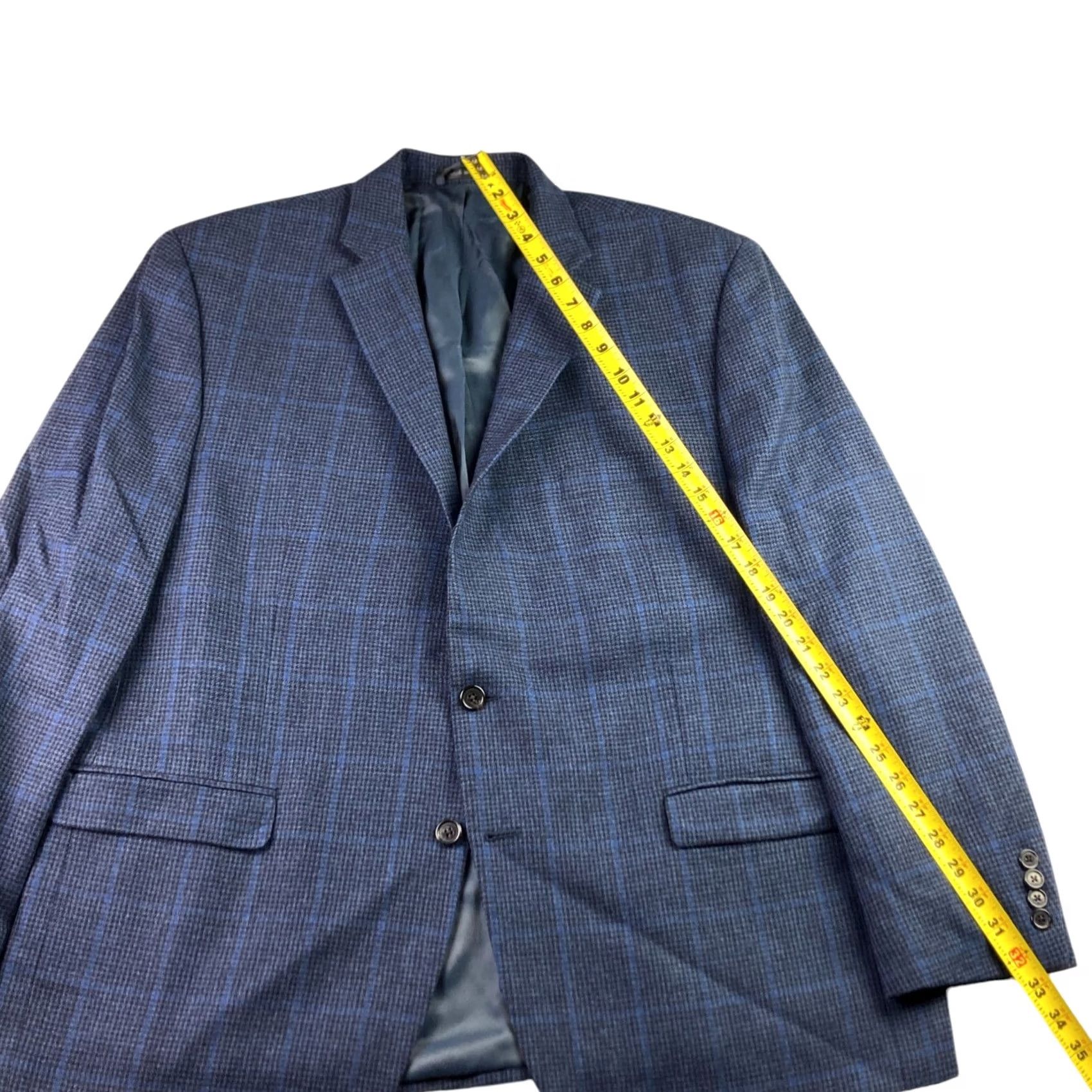 Ralph Lauren VINTAGE? No. Lauren Ralph Lauren LRL Men's Flannel Blazer Windowpane 48 Navy Blue Wool 2-Button Notch Lapel Jacket Mens Regular Pocket Inner 4-Button? Size 48R - 7 Thumbnail