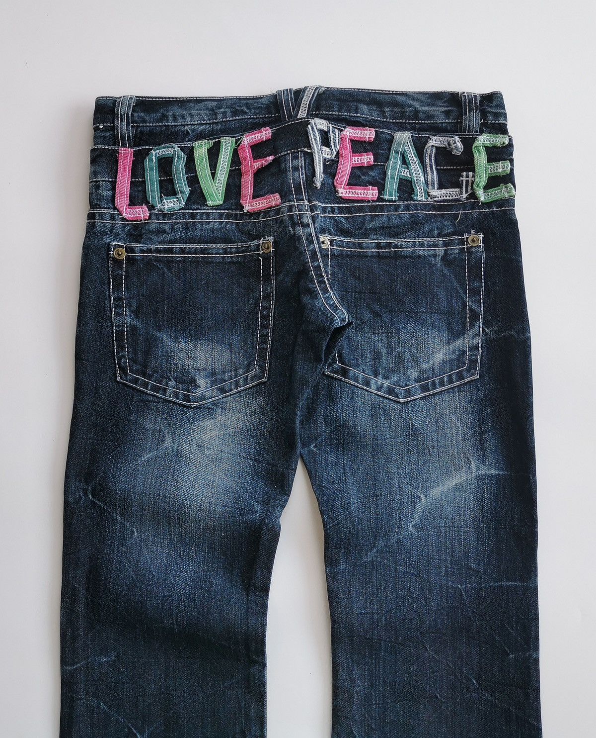 Japanese Brand Love Peace Double Waist Denim Jeans Size 30" / US 8 / IT 44 - 2 Thumbnail