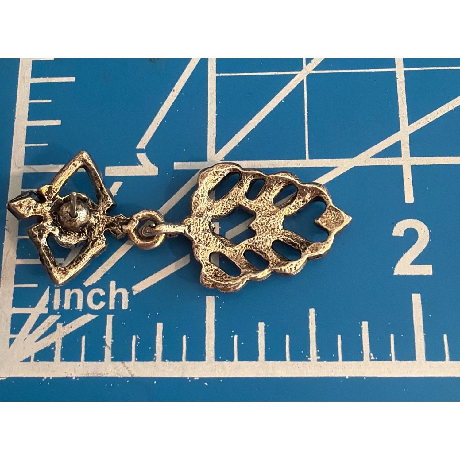 Other Vintage Silver Tone Black Stone Drop Dangle Art Deco Texture Size ONE SIZE - 4 Thumbnail