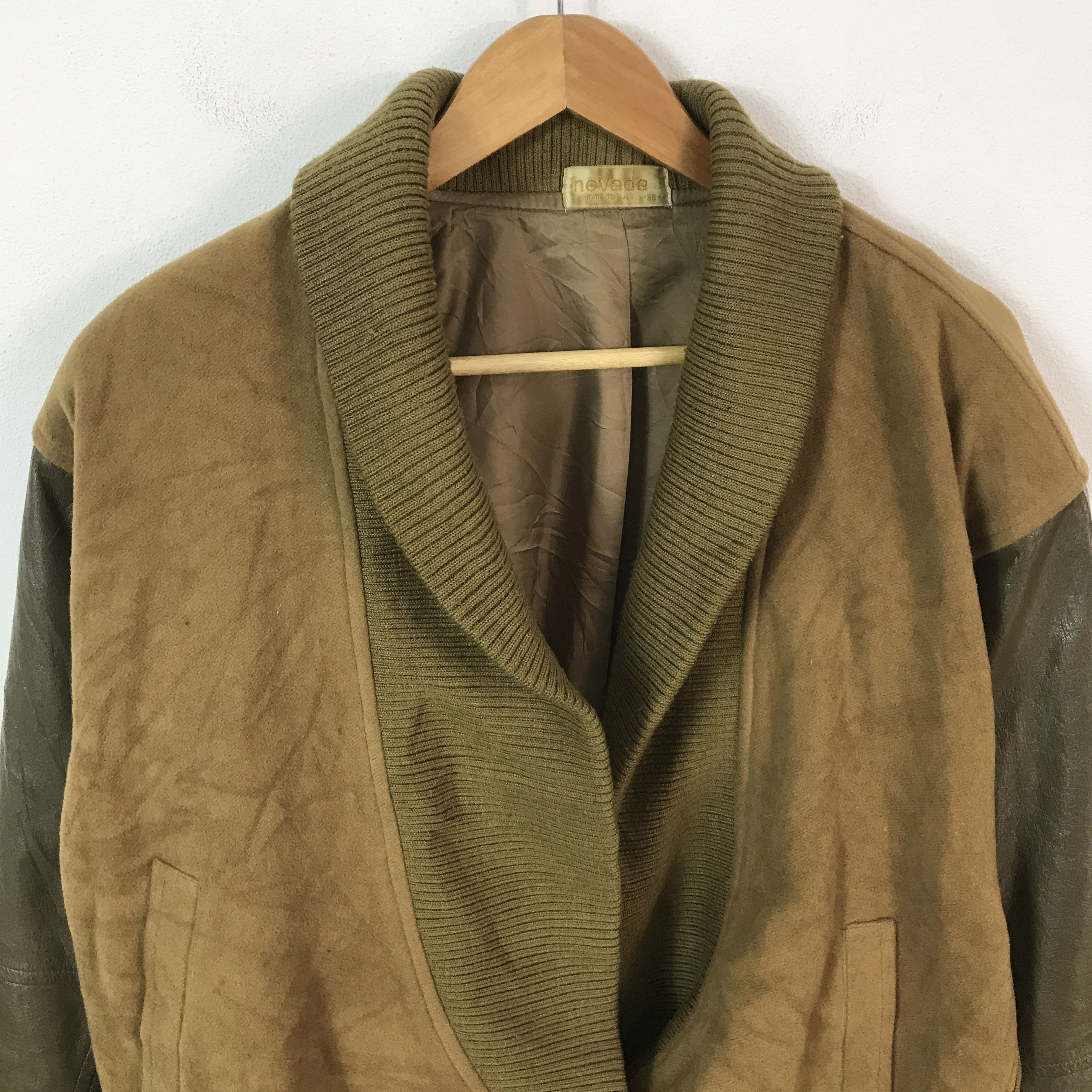 Japanese Brand nevada Wool jacket Leather sleeve jacket Size US L / EU 52-54 / 3 - 3 Thumbnail