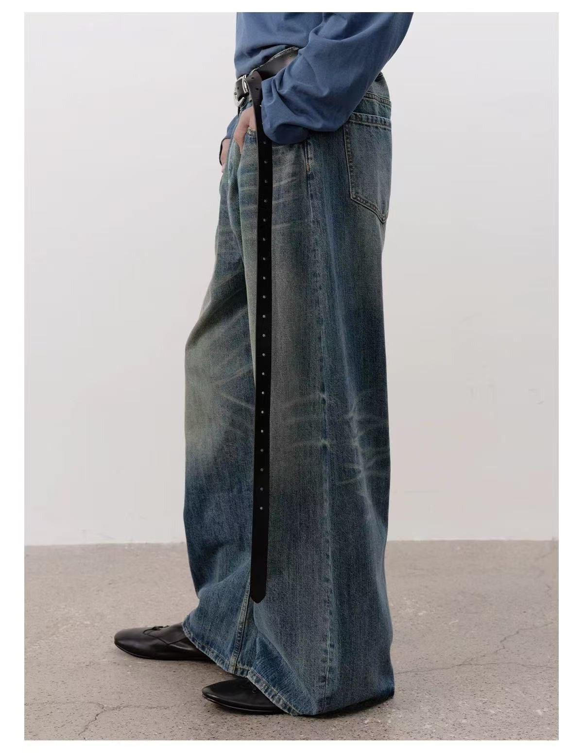 Jean Vintage distressed men's loose straight-leg scimitar jeans Size US 32 / EU 48 - 2 Thumbnail
