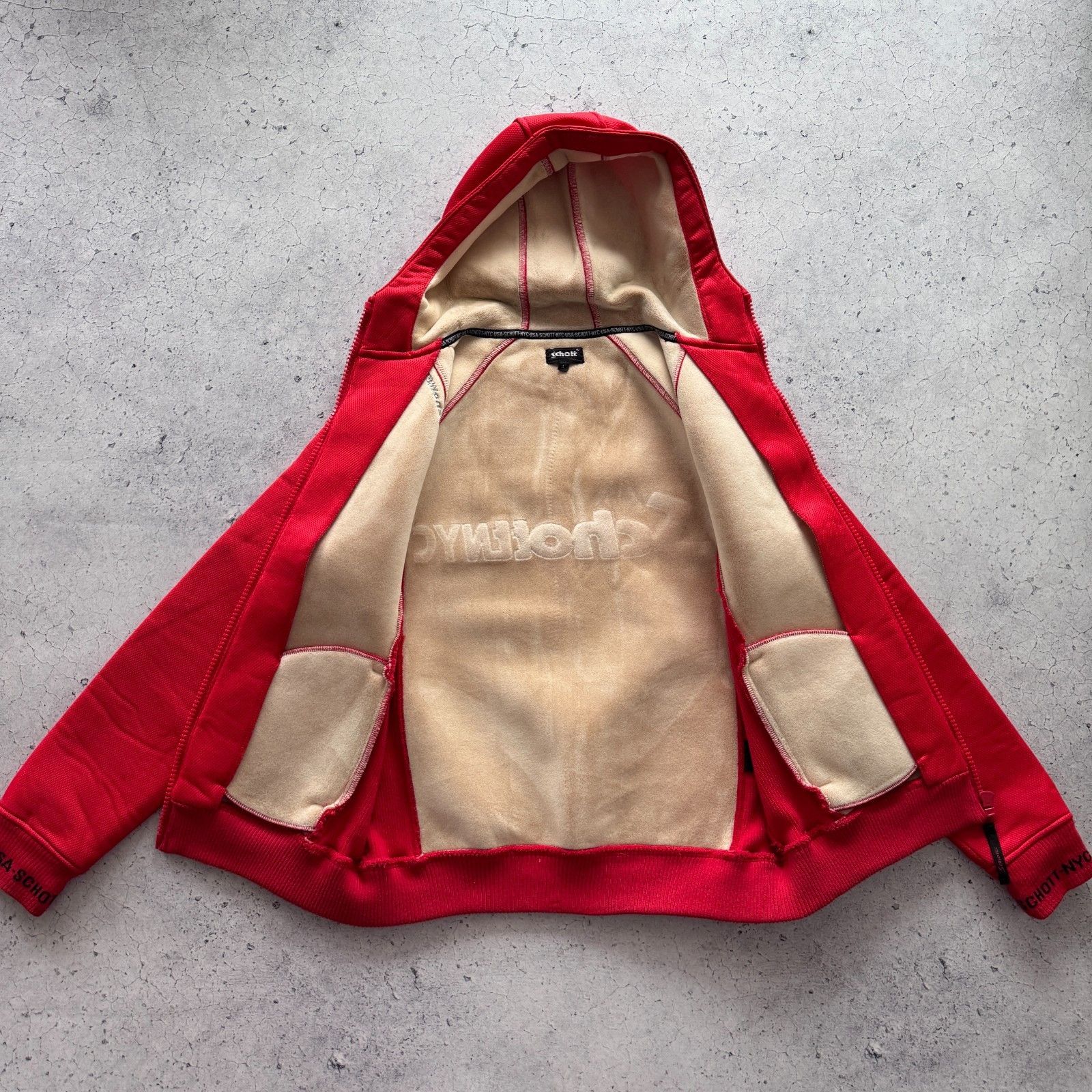 Schott Schott Vintage Red Fleece Jacket USA 90s Jnco Rap Hoodie Size US L / EU 52-54 / 3 - 4 Thumbnail