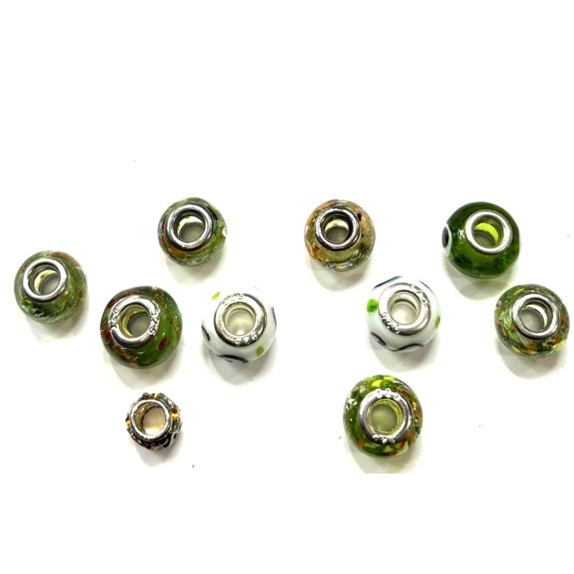 Sterling Silver EUROPEAN BEADS Green Themed Sterling Silver Charms x 10 Size ONE SIZE - 4 Thumbnail