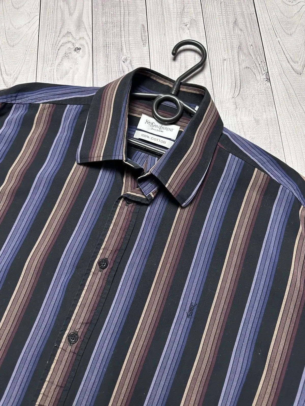 Yves Saint Laurent Vintage Yves Saint Laurent striped multicolour shirt logo L Size US L / EU 52-54 / 3 - 3 Thumbnail