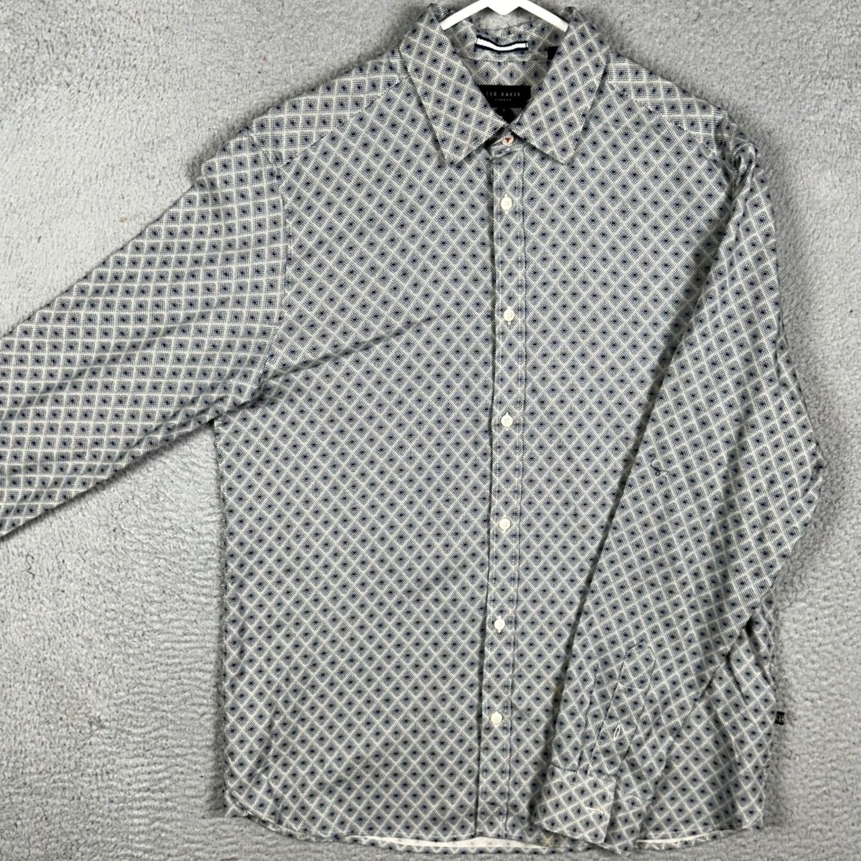 Ted Baker Ted Baker Shirt Men M Navy White Geometric Diamond Print Button Up Long Sleeve Collared 4 Medium Sanlon Size US M / EU 48-50 / 2 - 2 Thumbnail