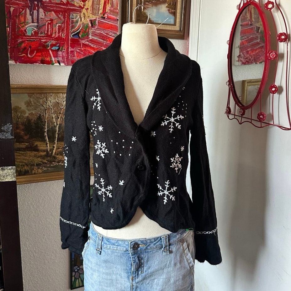 Other no brand black knit snowflake cardigan jacket Size L / US 10 / IT 46 - 1 Thumbnail