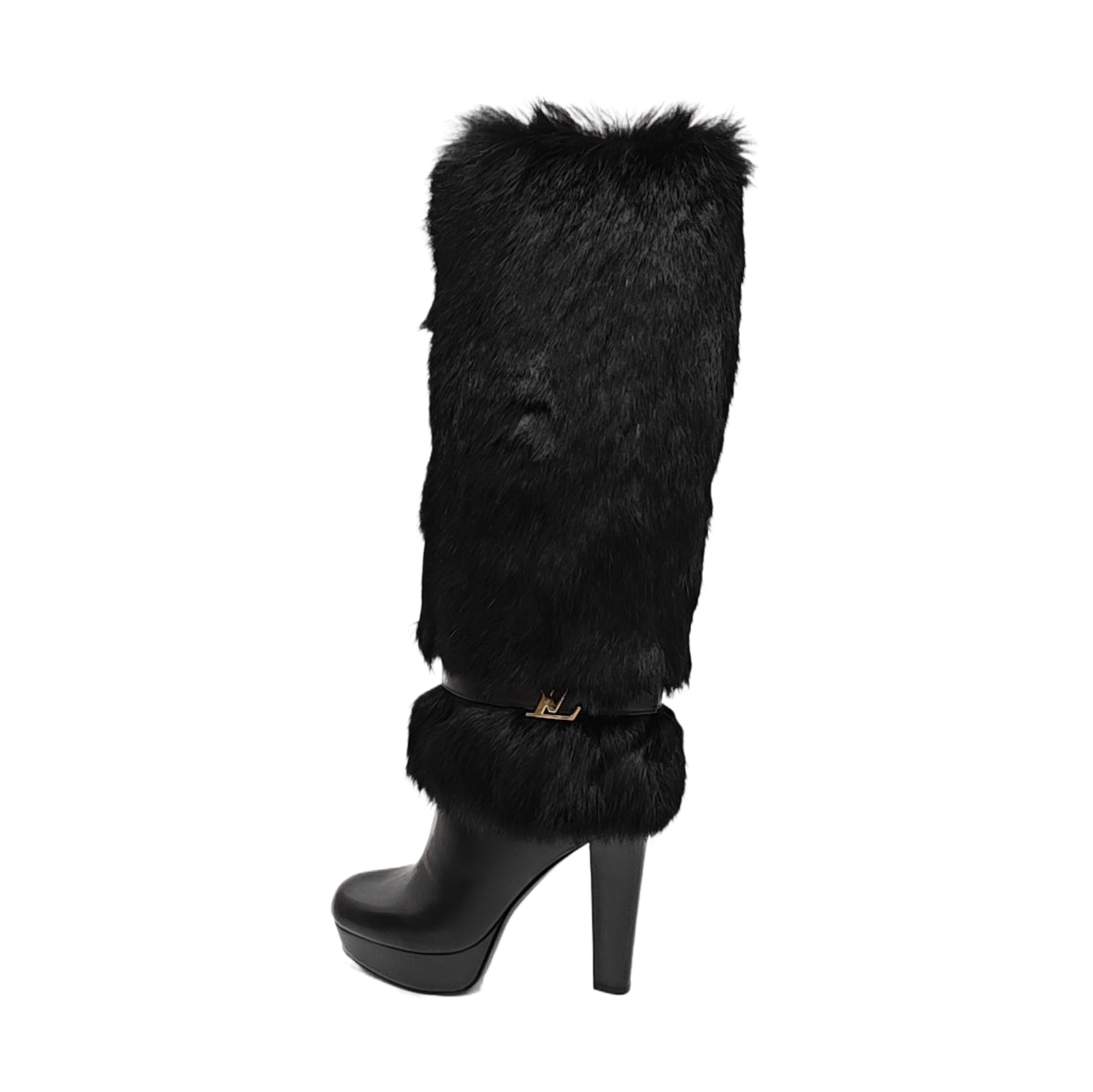 Louis Vuitton Louis Vuitton Black Fur Trim Leather Boots Size 37 Size US 7 / IT 37 - 1 Thumbnail