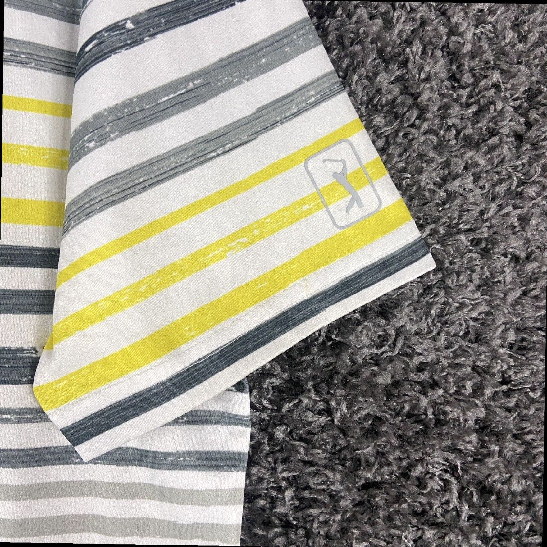 PGA Tour PGA Tour Men's Gray Yellow Striped Polo Shirt M Athletic Fit Size US M / EU 48-50 / 2 - 3 Thumbnail