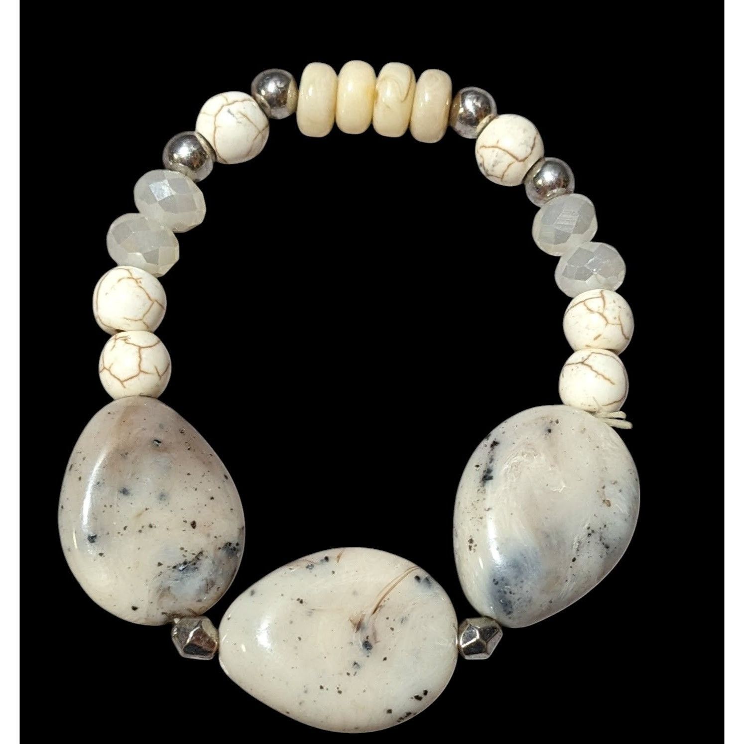 Other Cream Tone Glass And Stone Beaded Stretch Bracelet Size ONE SIZE - 1 Thumbnail