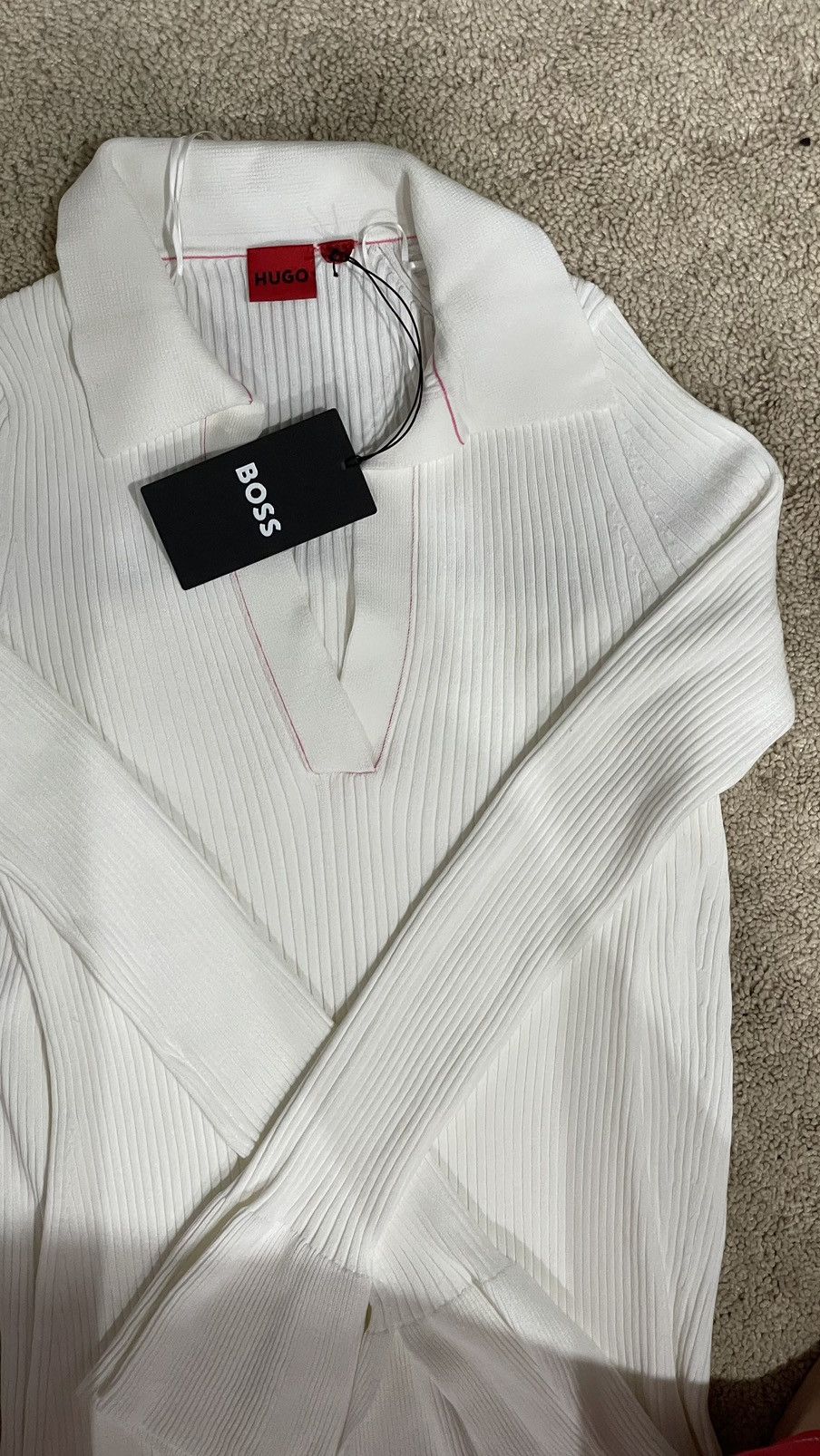 HUGO BOSS WOMENS FRONT-SLIT POLO DRESS IN RIBBED CREPE