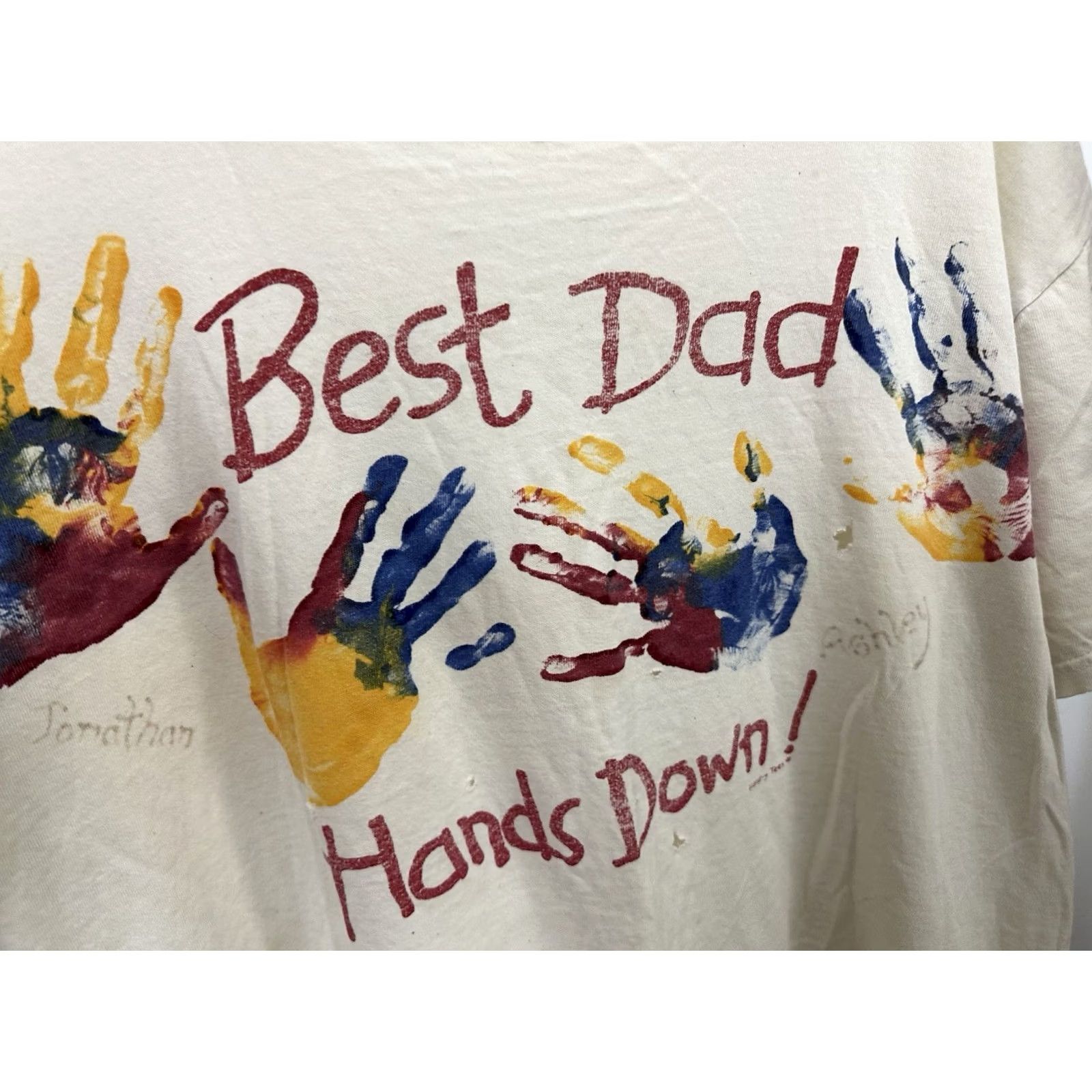 Anvil VTG Best Dad Hands Down Distressed WIP T-Shirt XL White Nike? Size US XL / EU 56 / 4 - 7 Thumbnail