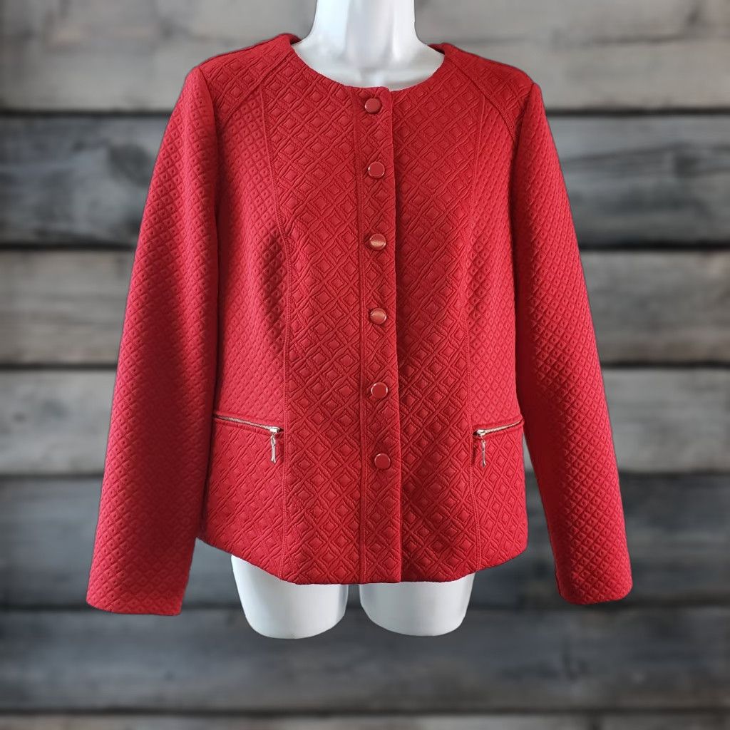 Vintage Chico's Women Quilted Jacket Solid Red Size S Snap Buttons - Chicos Women's Jacket - Jacket - Red - Quilted - Snap - Solid - S - Women Size S / US 4 / IT 40 - 1 Thumbnail