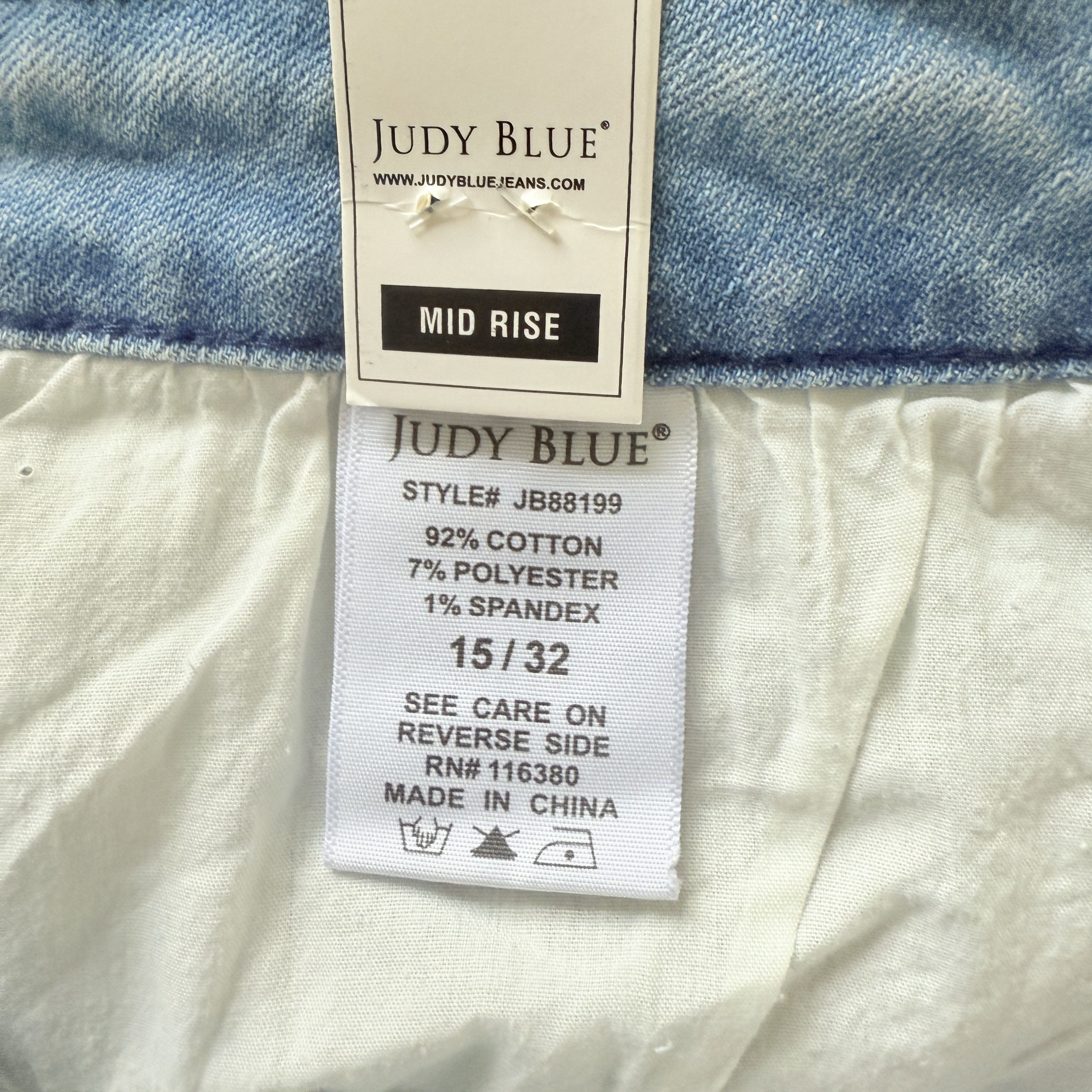 Judy Blue Judy Blue Mid Rise Tie Dye Hem Skinny Fit Light Blue Jeans Size 33" - 6 Thumbnail