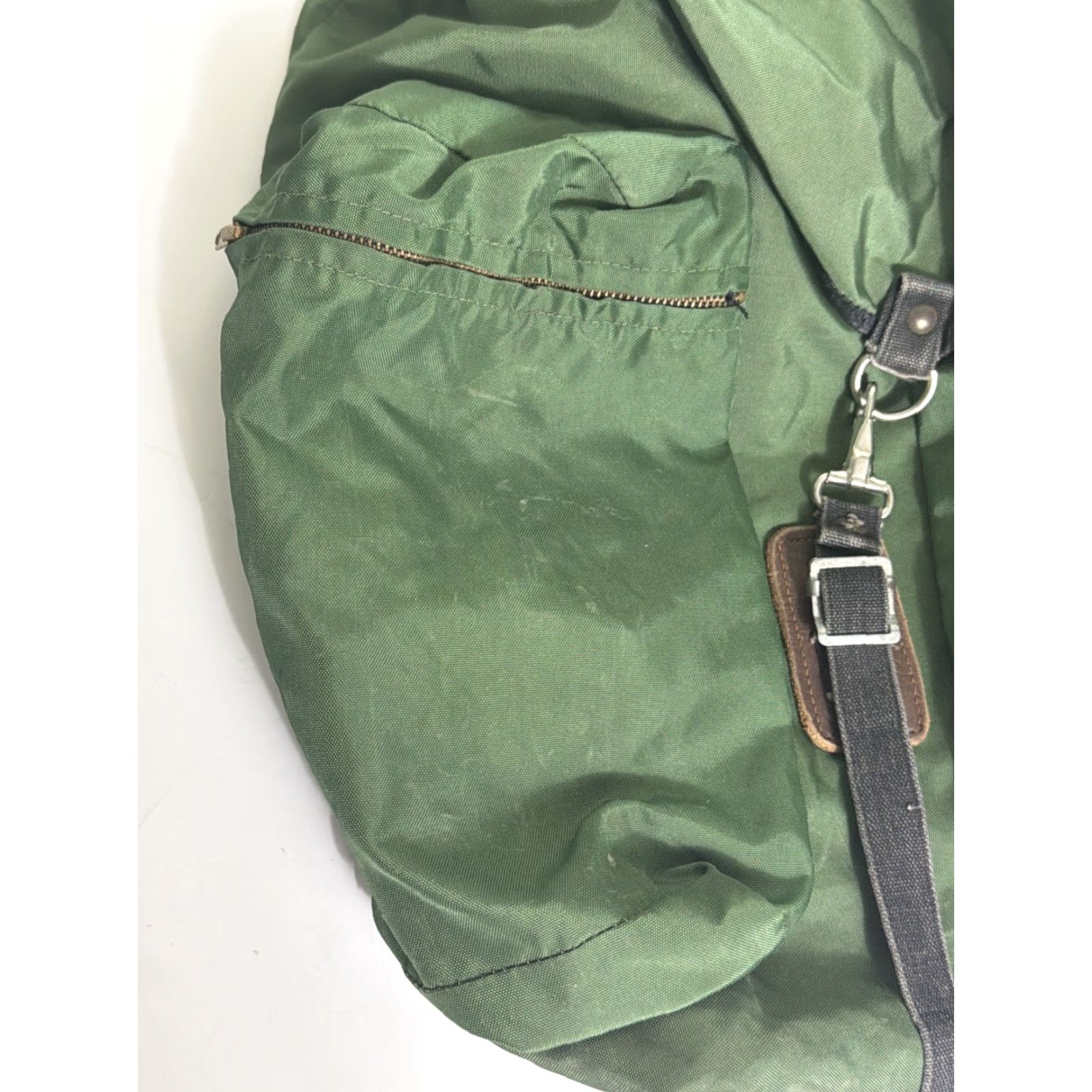 Vintage VINTAGE Backpack Men Small Green Rucksack Nylon Leather Cotton 16x16x4 Mens Green Hiking Bag Size ONE SIZE - 3 Thumbnail