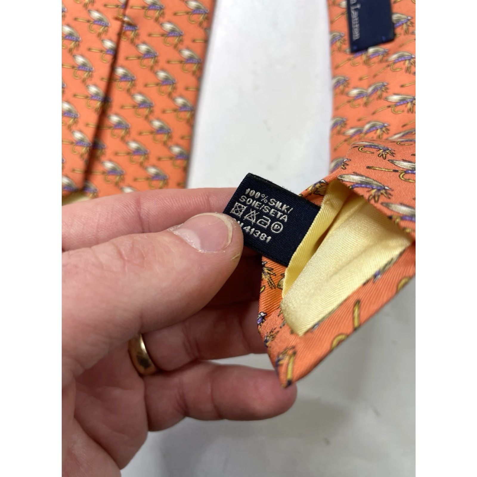 Polo Ralph Lauren VINTAGE Polo Ralph Lauren Tie Men's Silk Orange Fly Fishing Lures Classic 57"-60" w Logo Adjustable Designer Handmade Satin? Size US M / EU 48-50 / 2 - 3 Thumbnail