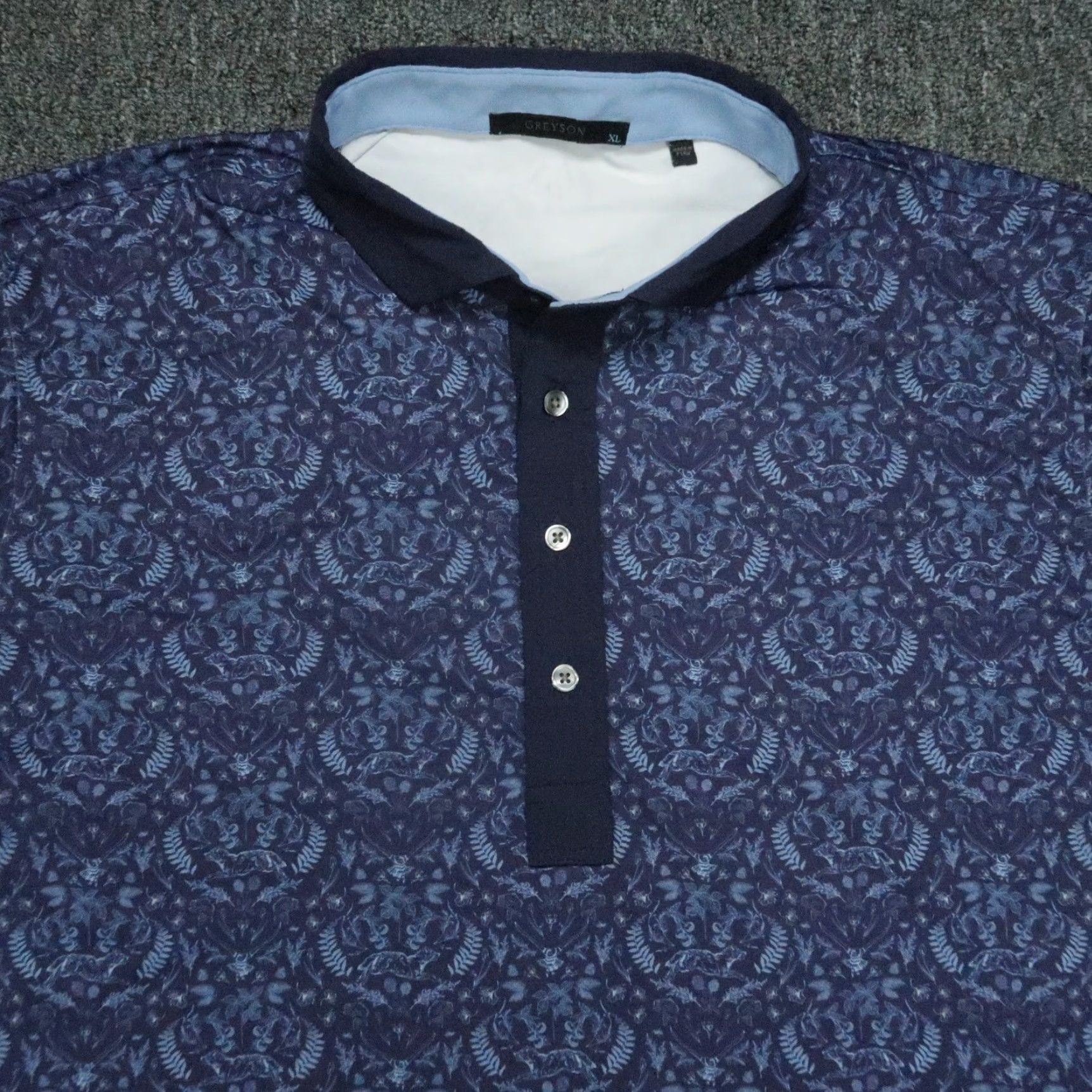Vintage Greyson Polo Shirt Mens Extra Large Blue Pattern Golf Wolf Crest Size US XL / EU 56 / 4 - 2 Thumbnail