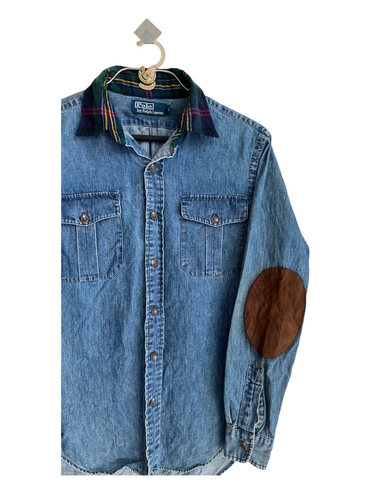 RRL Ralph Lauren 1990s Polo Ralph Lauren Tartan + Leather Elbow Work Jacket Size US S / EU 44-46 / 1 - 3 Thumbnail