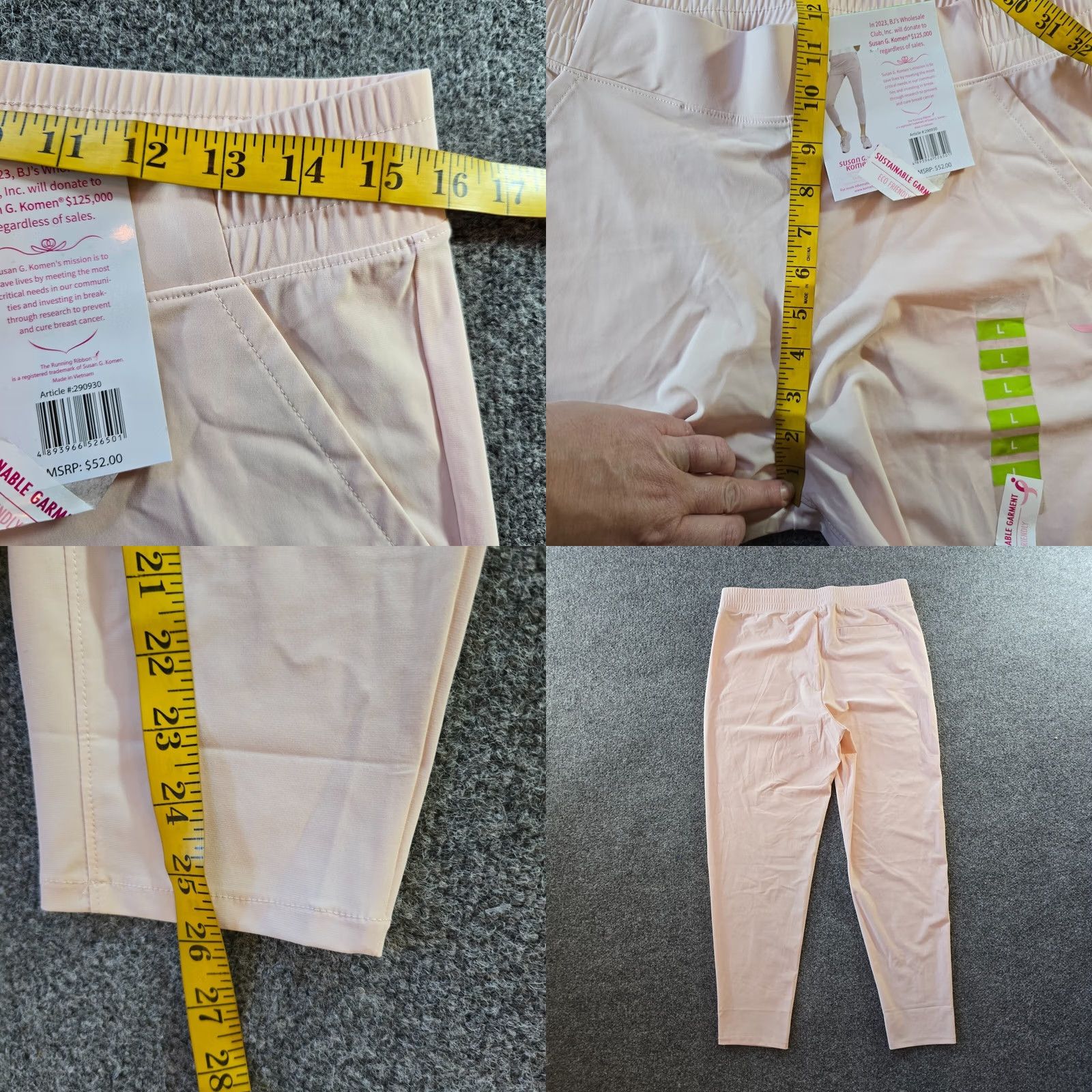 Vintage Earth Yoga Pants Women Size Large Pink Susan G Koman Cancer Performance Casual Size 36" / US 14 / IT 50 - 8 Thumbnail