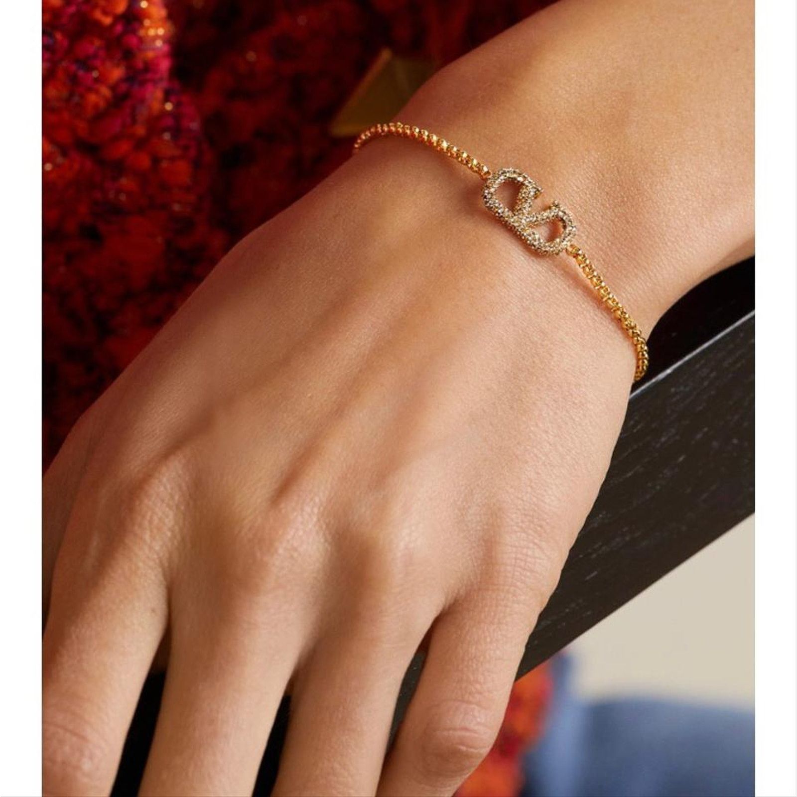 Valentino Valentino Garavani VLOGO Crystal Gold Tone Bracelet Size ONE SIZE - 4 Thumbnail
