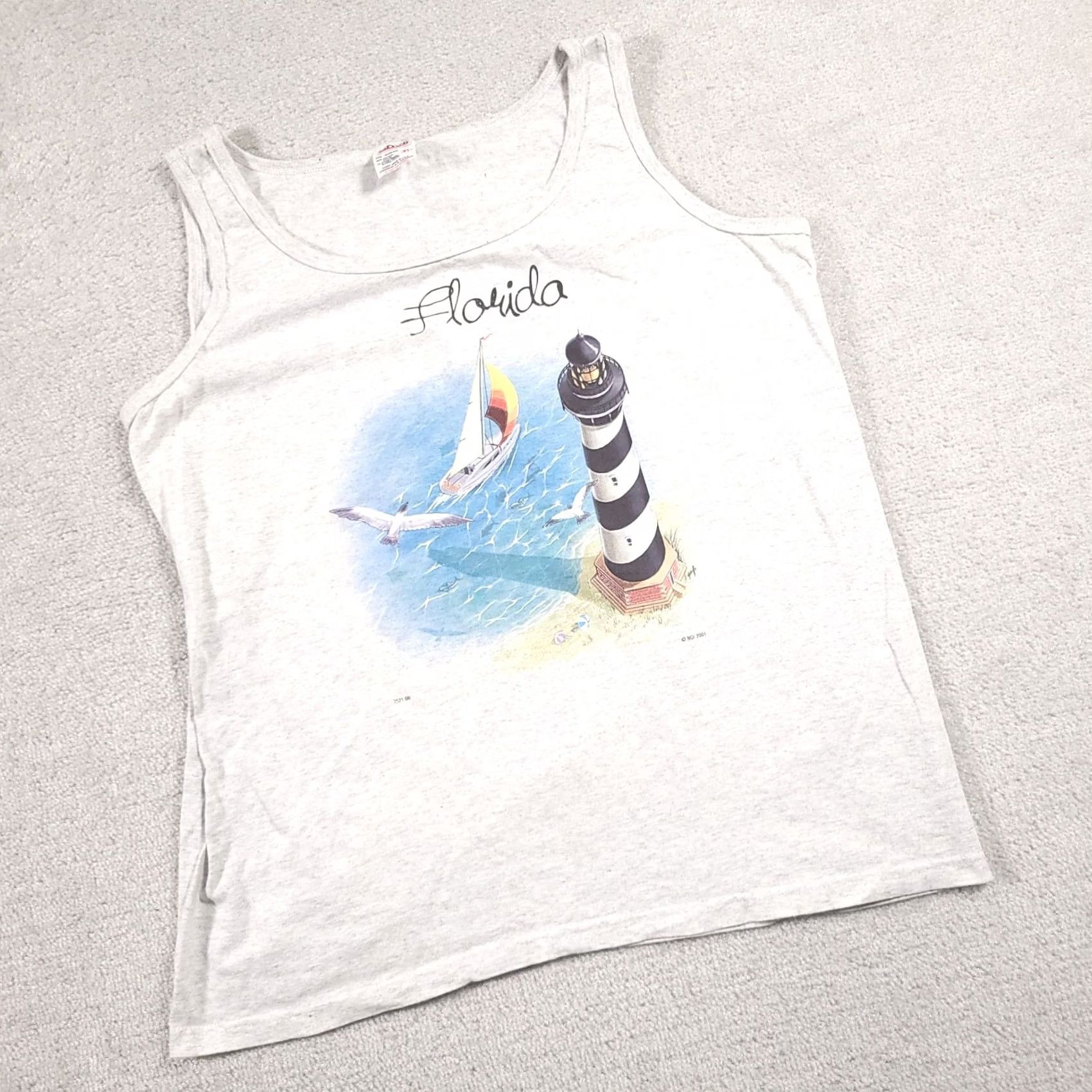 Anvil VINTAGE Y2K Nature Art Shirt Florida Mens XL Sleeveless Tank Lighthouse Beach USA Shirt Size XL / US 12-14 / IT 48-50 - 2 Thumbnail