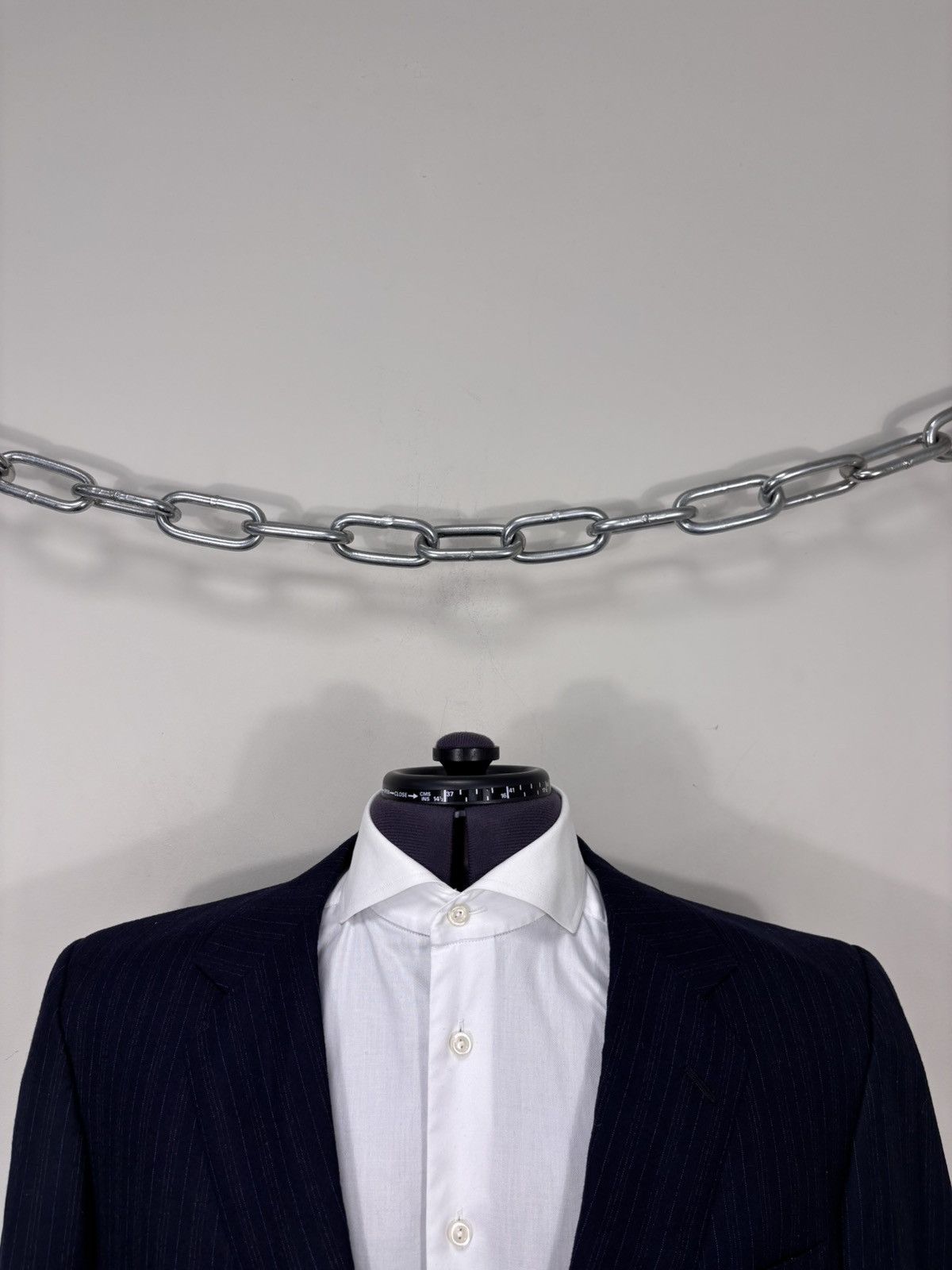 David August David August “ Black “ Navy Blue Striped Wool Blazer Jacket Size 44R - 4 Thumbnail