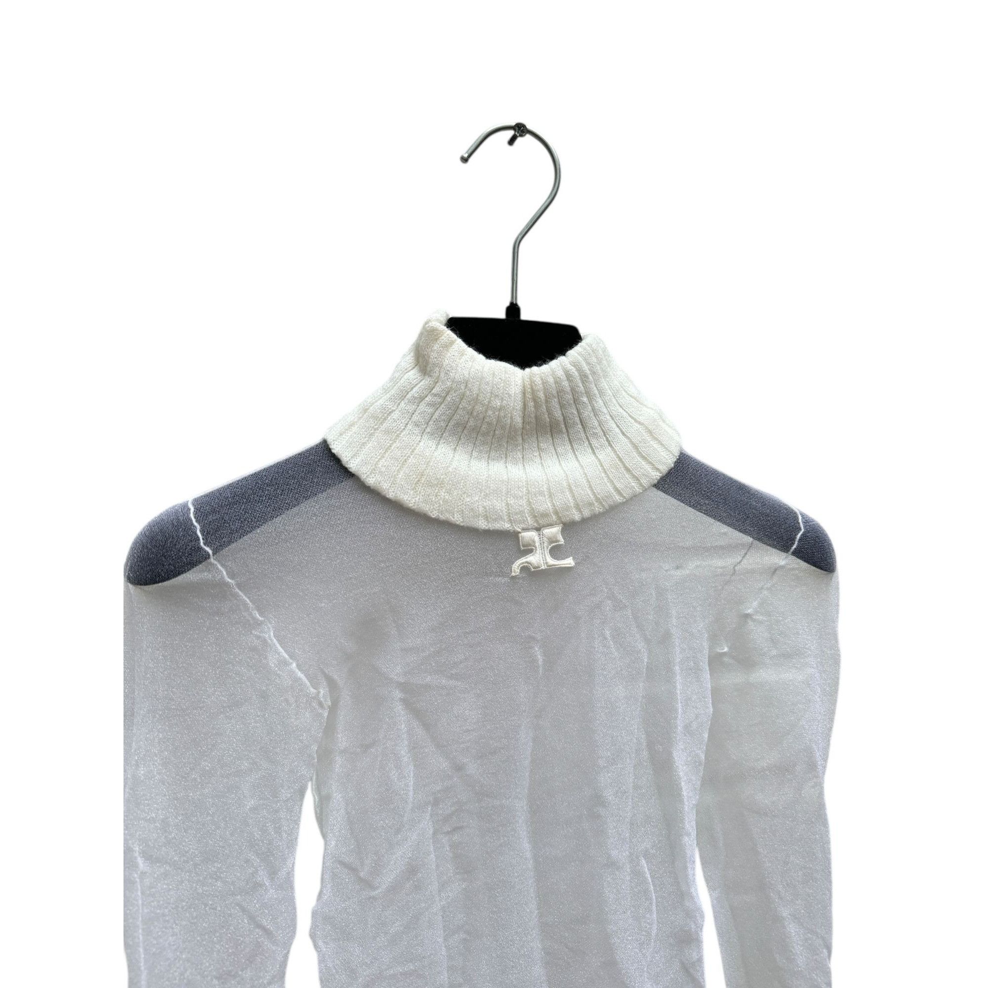Courreges Vintage 1970s White Nylon + Wool Rib Rollneck Size XS / US 0-2 / IT 36-38 - 2 Thumbnail