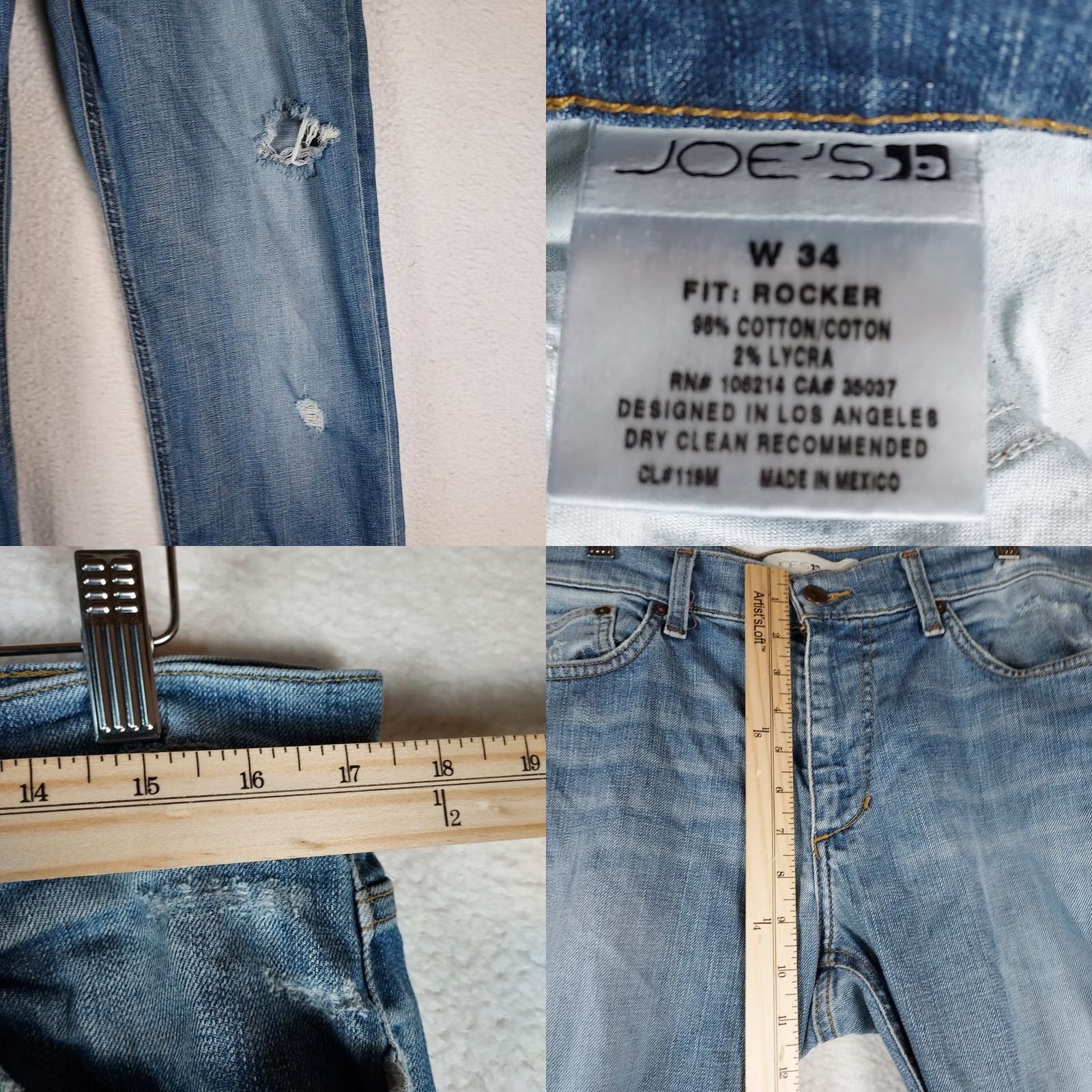 Vintage VINTAGE? No. Joe’s Jeans Mens Size 34 Rocker Fit Light Wash Distressed Stretch Denim Shirt? Size US 34 / EU 50 - 8 Thumbnail