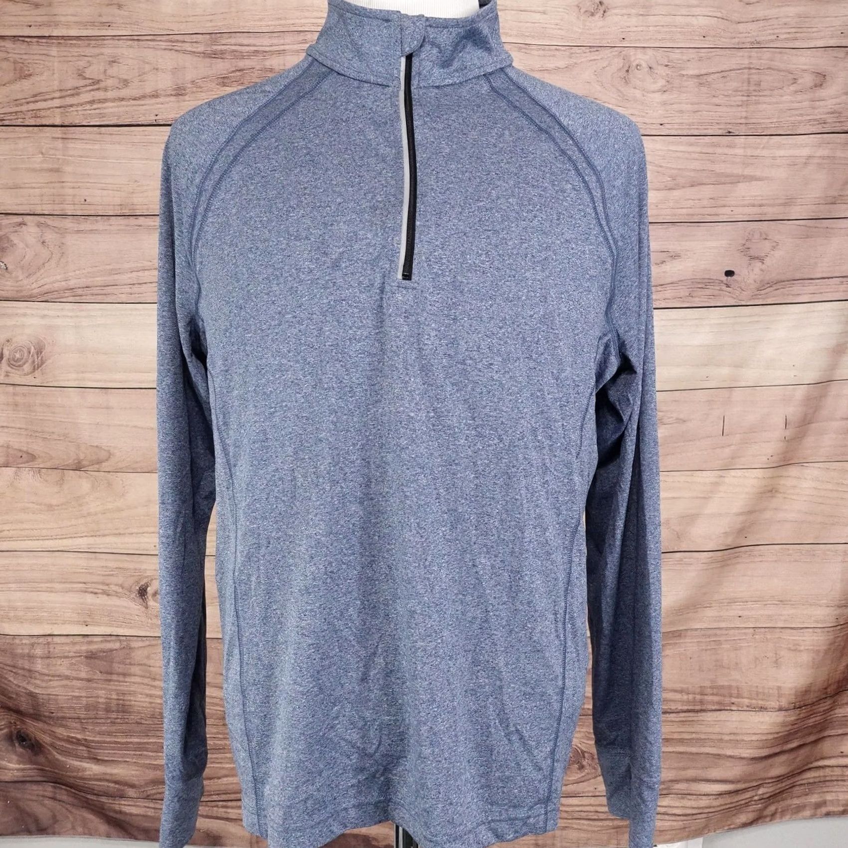 Lands' End Lands' End Mens Large Blue Heather Quarter-Zip Performance Pullover Knit Size US L / EU 52-54 / 3 - 3 Thumbnail