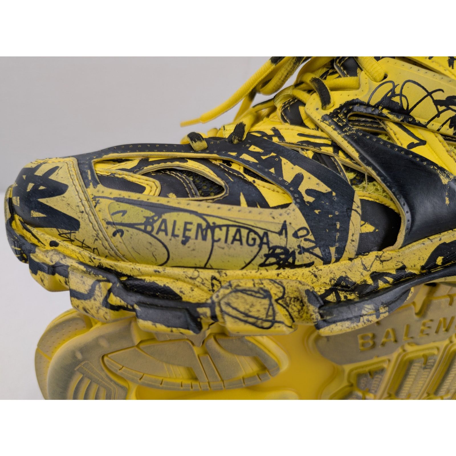 Balenciaga o1rshd1 Graffiti Dirty Track Texture Mesh Sneakers in Yellow Size US 12 / EU 45 - 12 Thumbnail